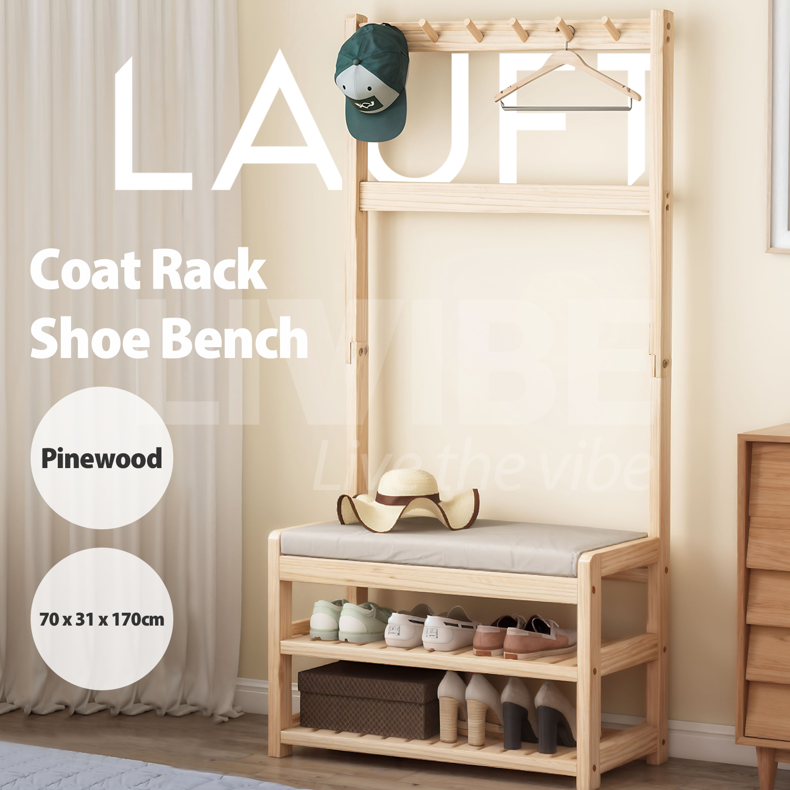 3 in 1 Entryway Clothes Rack Stand and Shoe Storage Bench with Coat Hooks