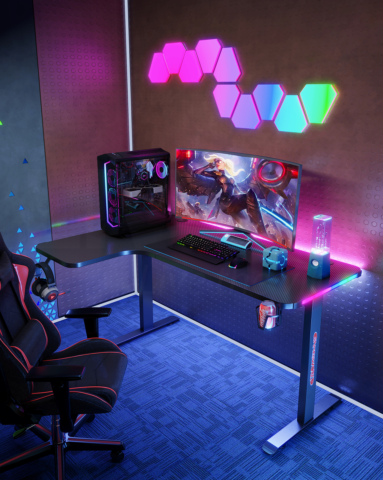 MIUZ RGB LED Gaming Desk Computer Home Office Writing Desk Racer Table