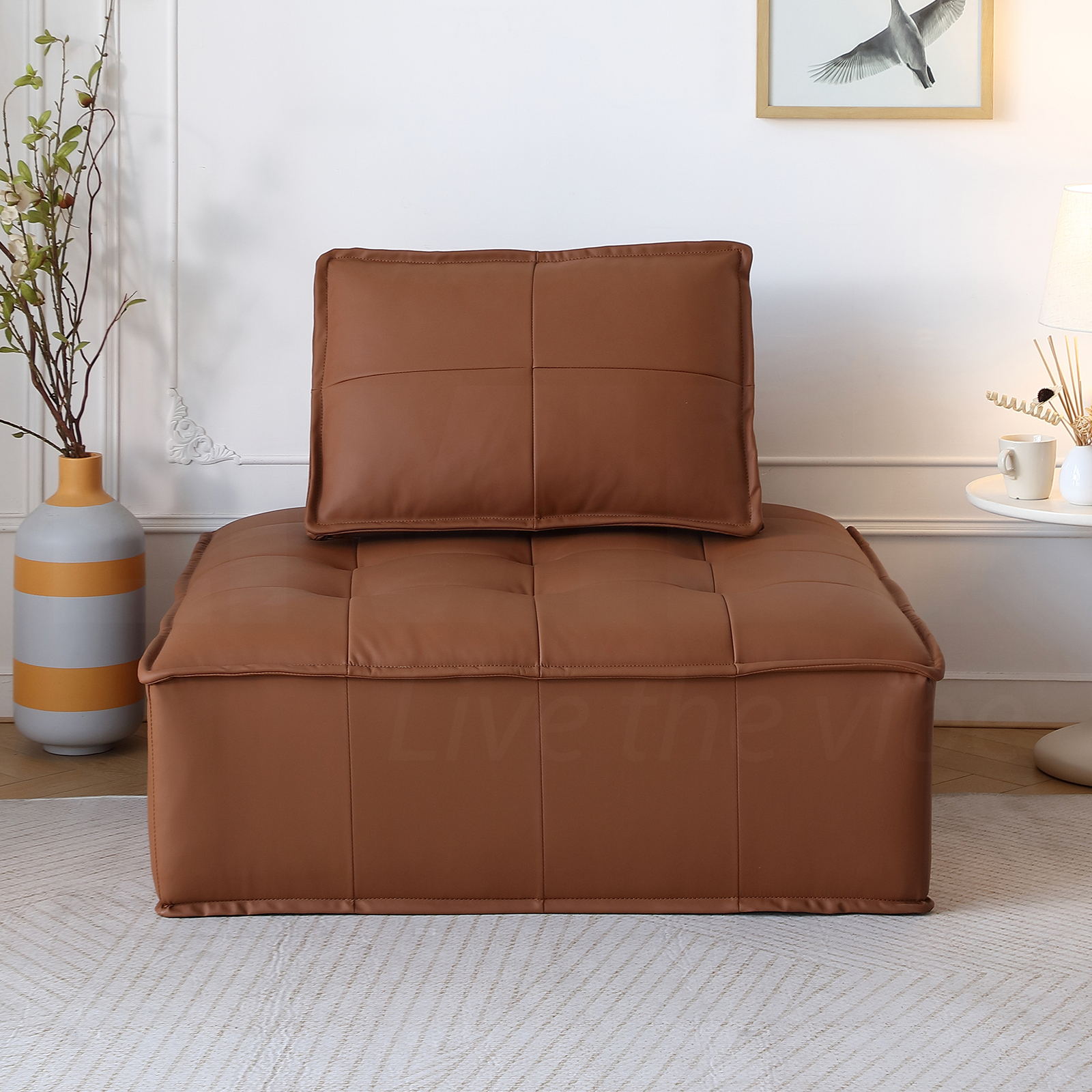 MIUZ 1pc Modular Sofa Lounge Chair Tofu Sofa Armless Seat PU Leather Couch Seat - Picture 47 of 55