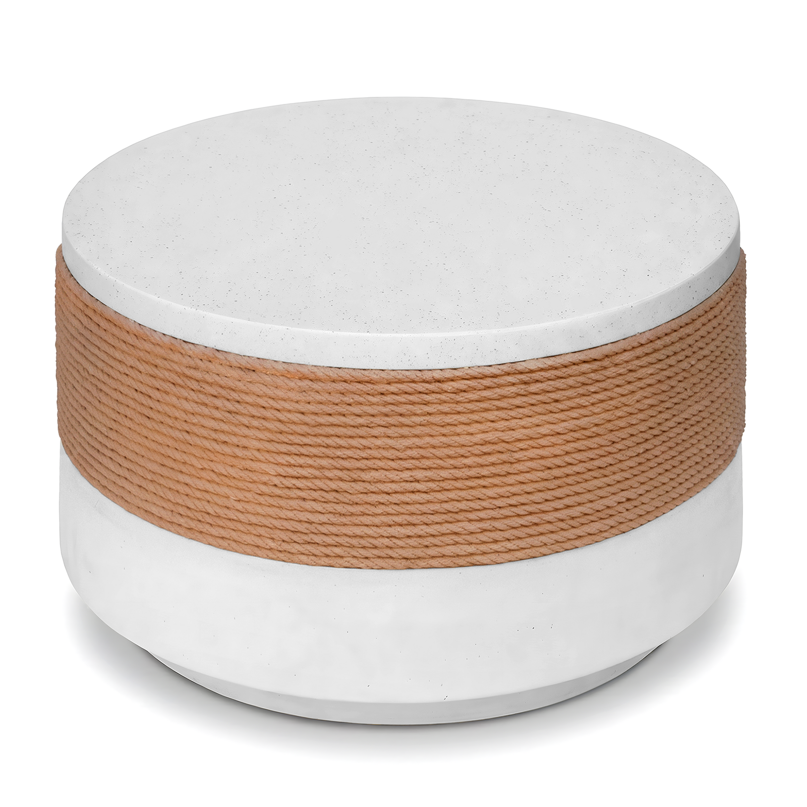 Round Coffee Table | Modern Accent Table | Rope Wrapped Design | Magnesium Oxide Concrete | Indoor & Covered Outdoor