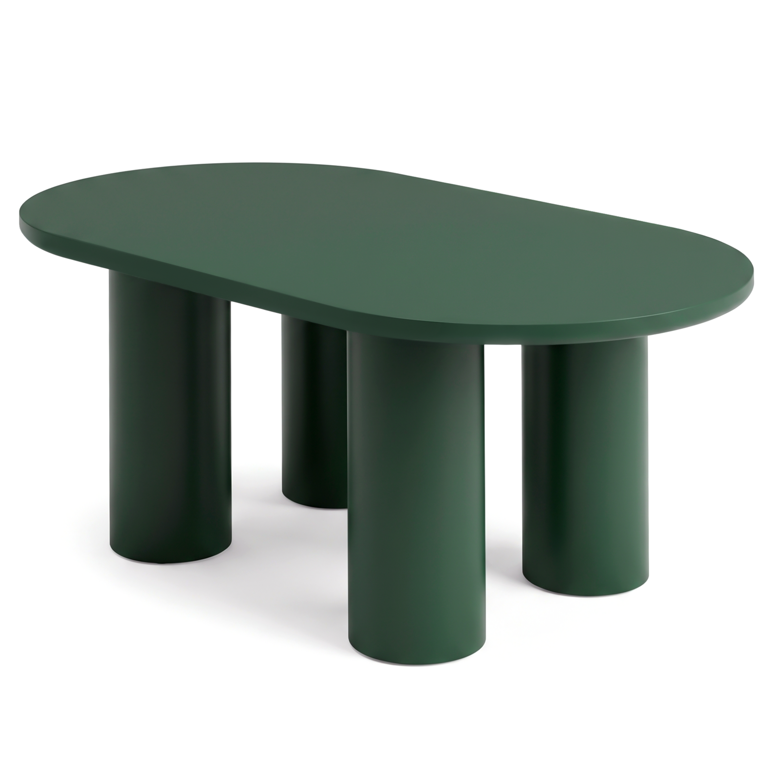Modern Sculptural Green 110cm Oval Coffee Table - Geometric Bold Pillar Legs Low Center Table for Living Room Apartment Lounge Sofa Couch