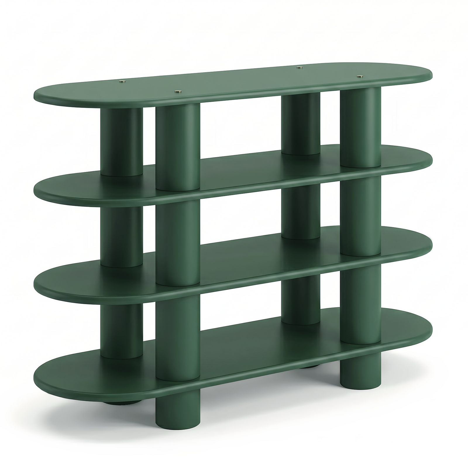 Modern Sculptural Green 4-Tier Shelving Unit | Geometric Curved Bookshelf | Luxury Open Display Console for Living Room, Bedroom & Home Decor