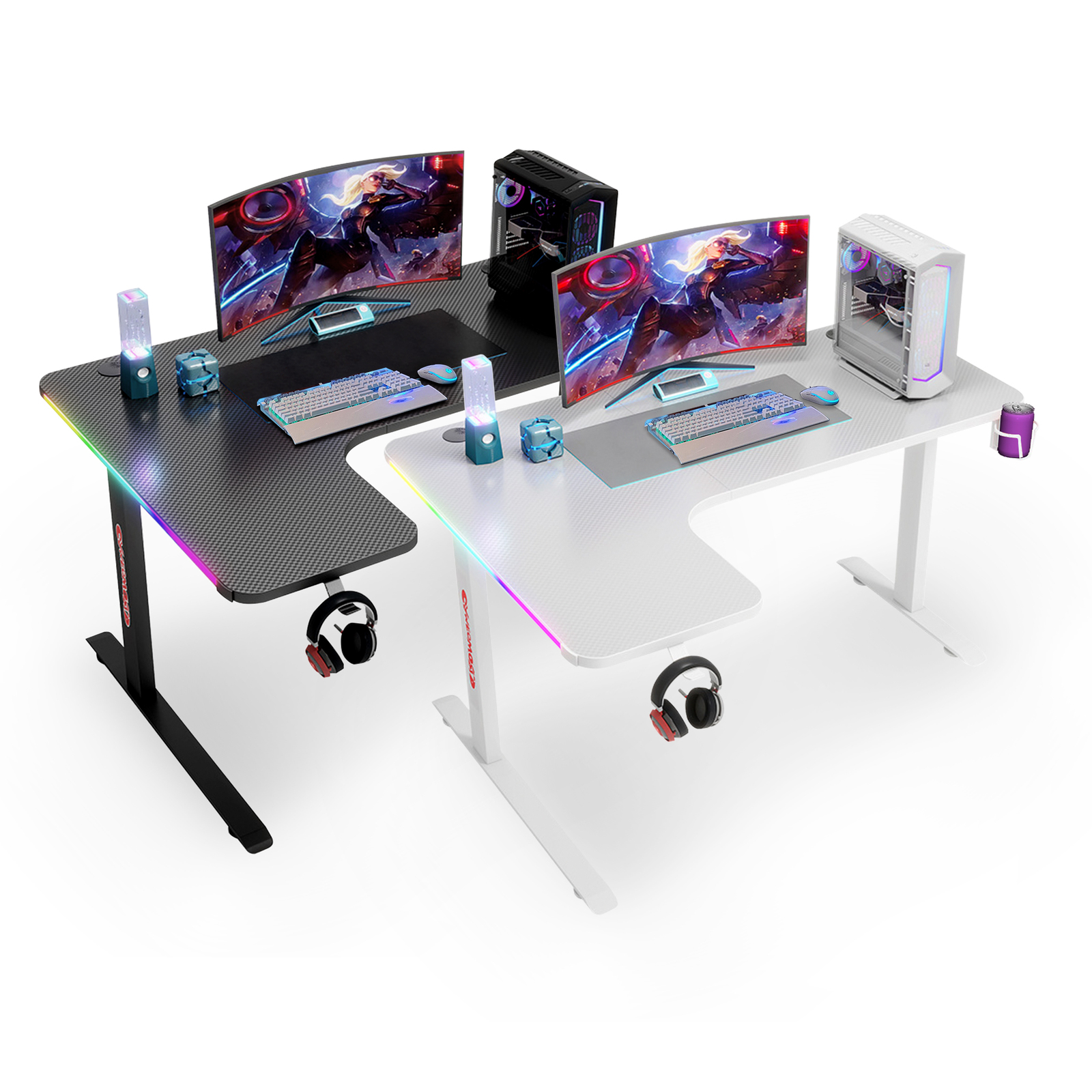 RGB LED Gaming Desk Computer Home Office Writing Desk Racer Table Carbon Fiber Table With Cup Holder and Headphone Hook
