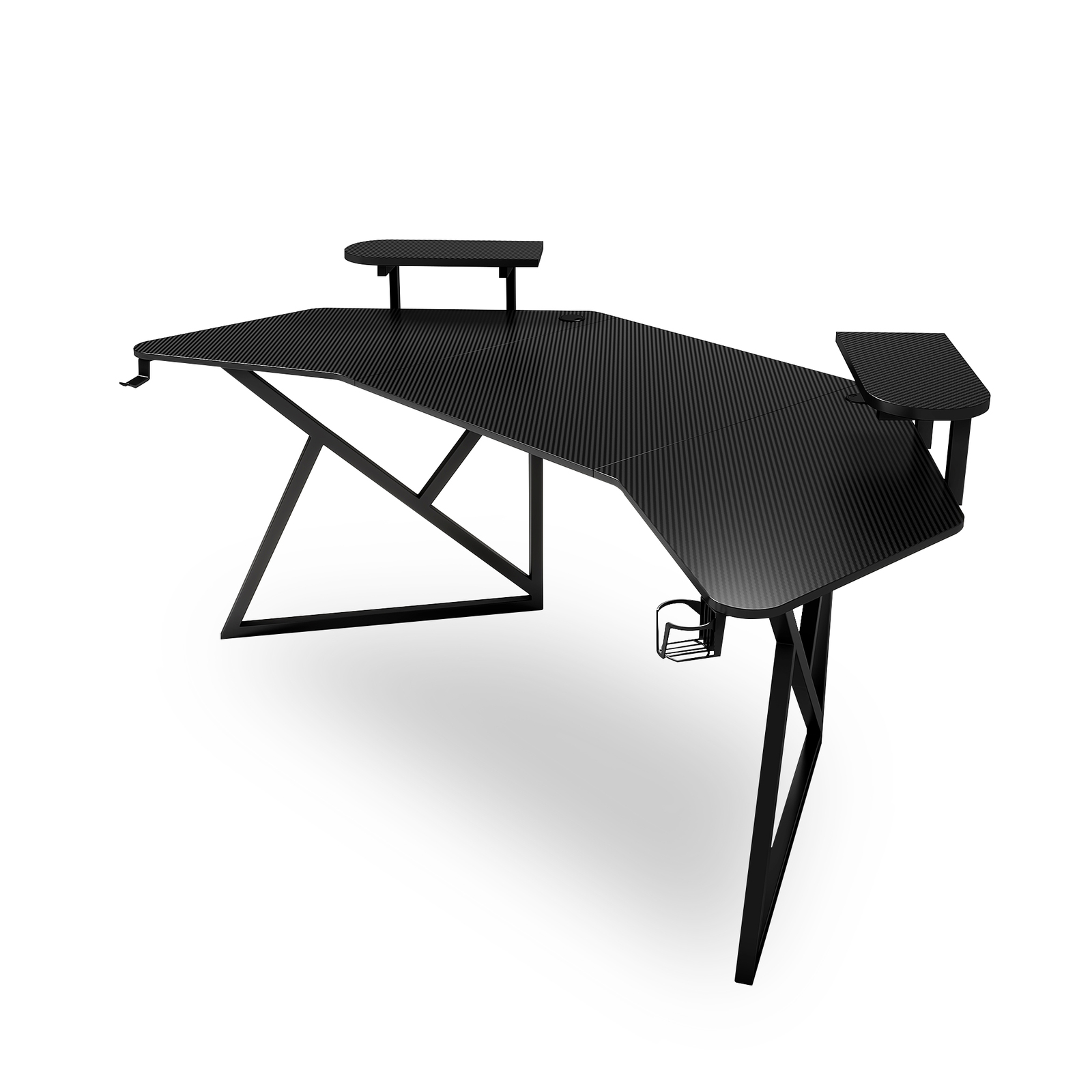 Black Gaming Desk Large Size Computer Gaming Office Desk Carbon Fiber Table With Cup Holder and Headphone Hook