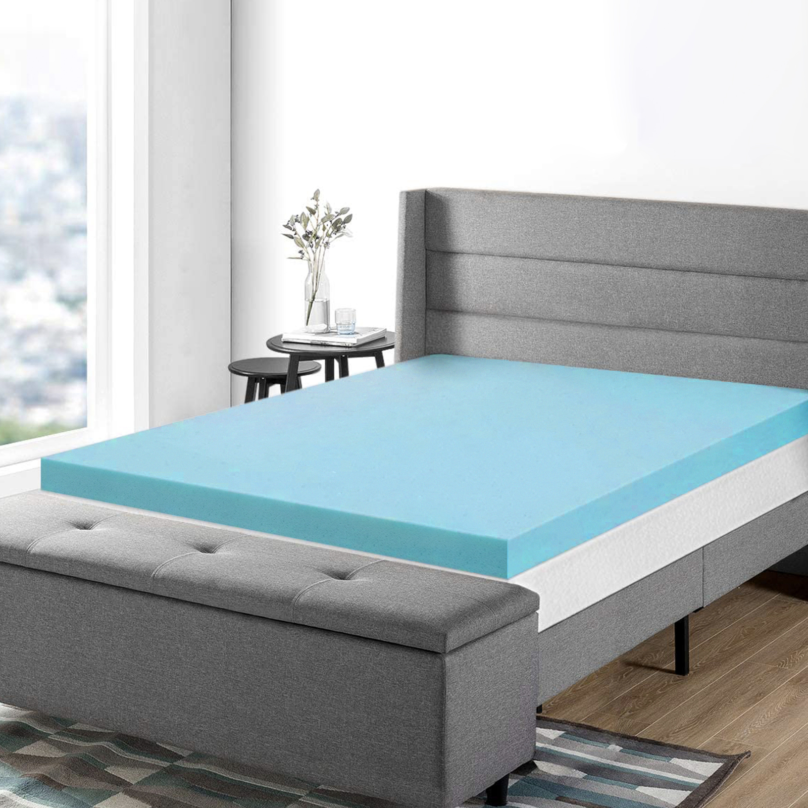 Comfeezzz Memory Foam Mattress Protector Topper Cool Gel Bed Bamboo Cover Underlay Bedding 8cm Flat - Single