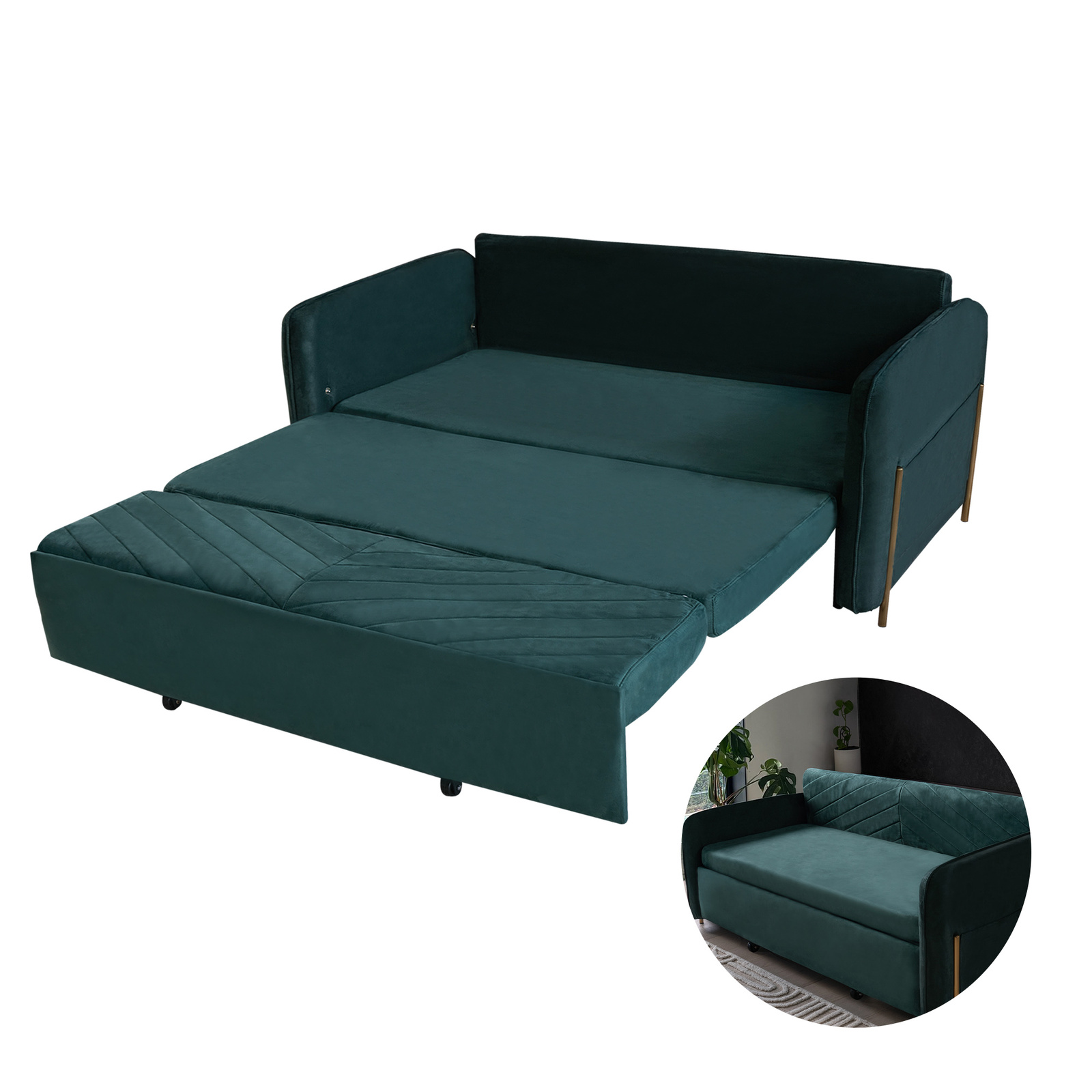 Lounge Sofa Bed Futon 2-3 Seater Couch Convertible Bed Velvet Fabric