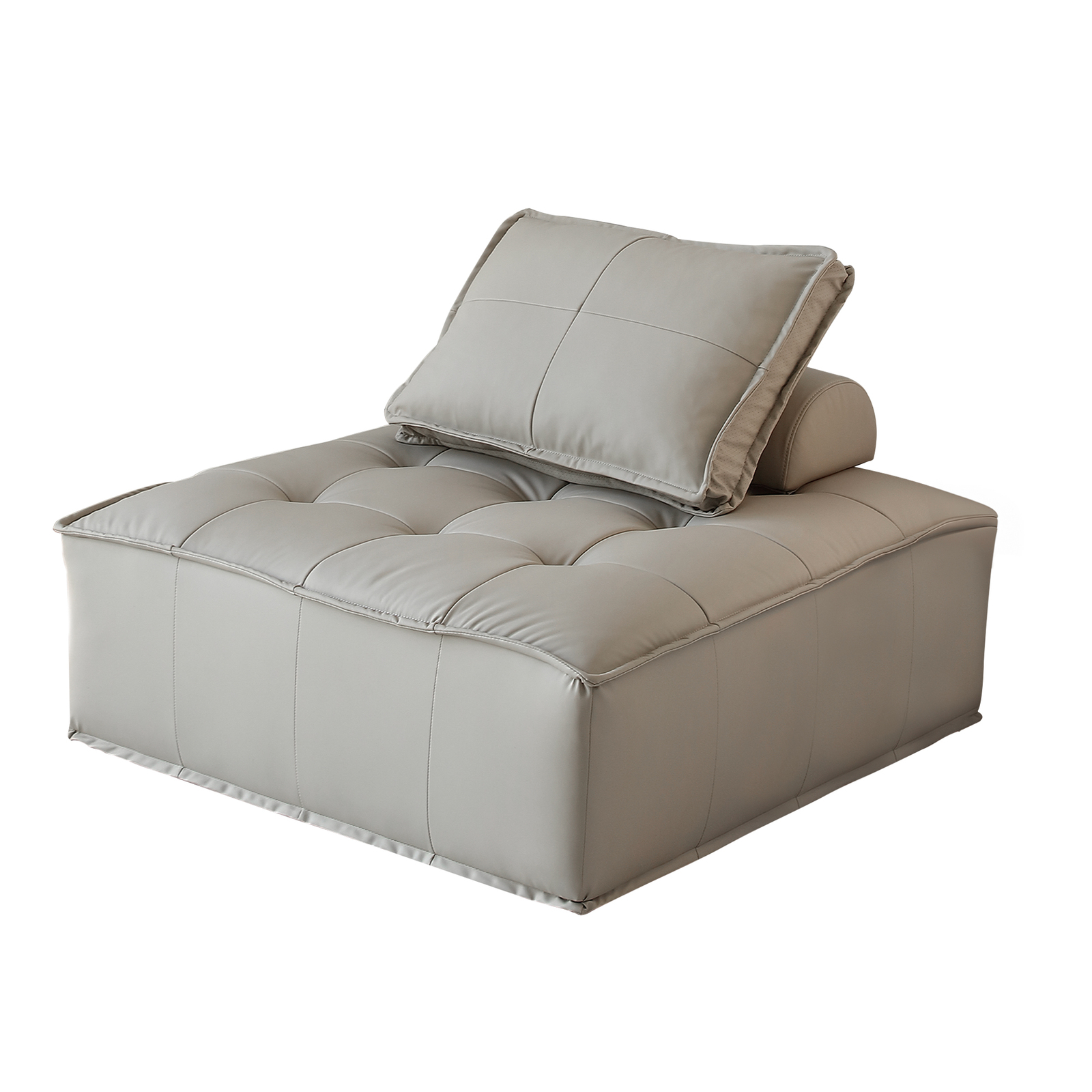 1pc Large Modular Sofa Lounge Chair Tofu Sofa Armless Seat PU Leather Couch Seat - Grey