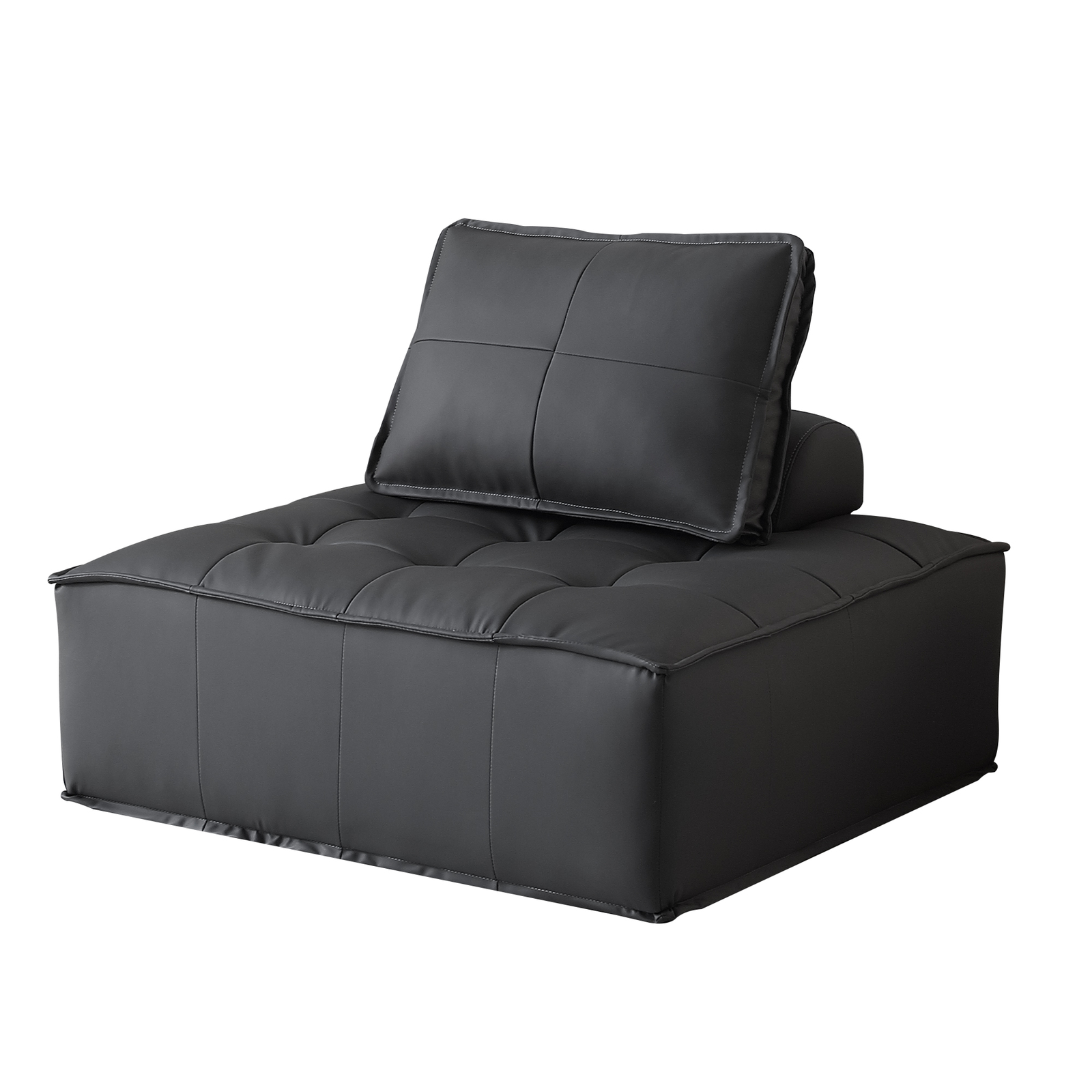 1pc Large Modular Sofa Lounge Chair Tofu Sofa Armless Seat PU Leather Couch Seat - Black