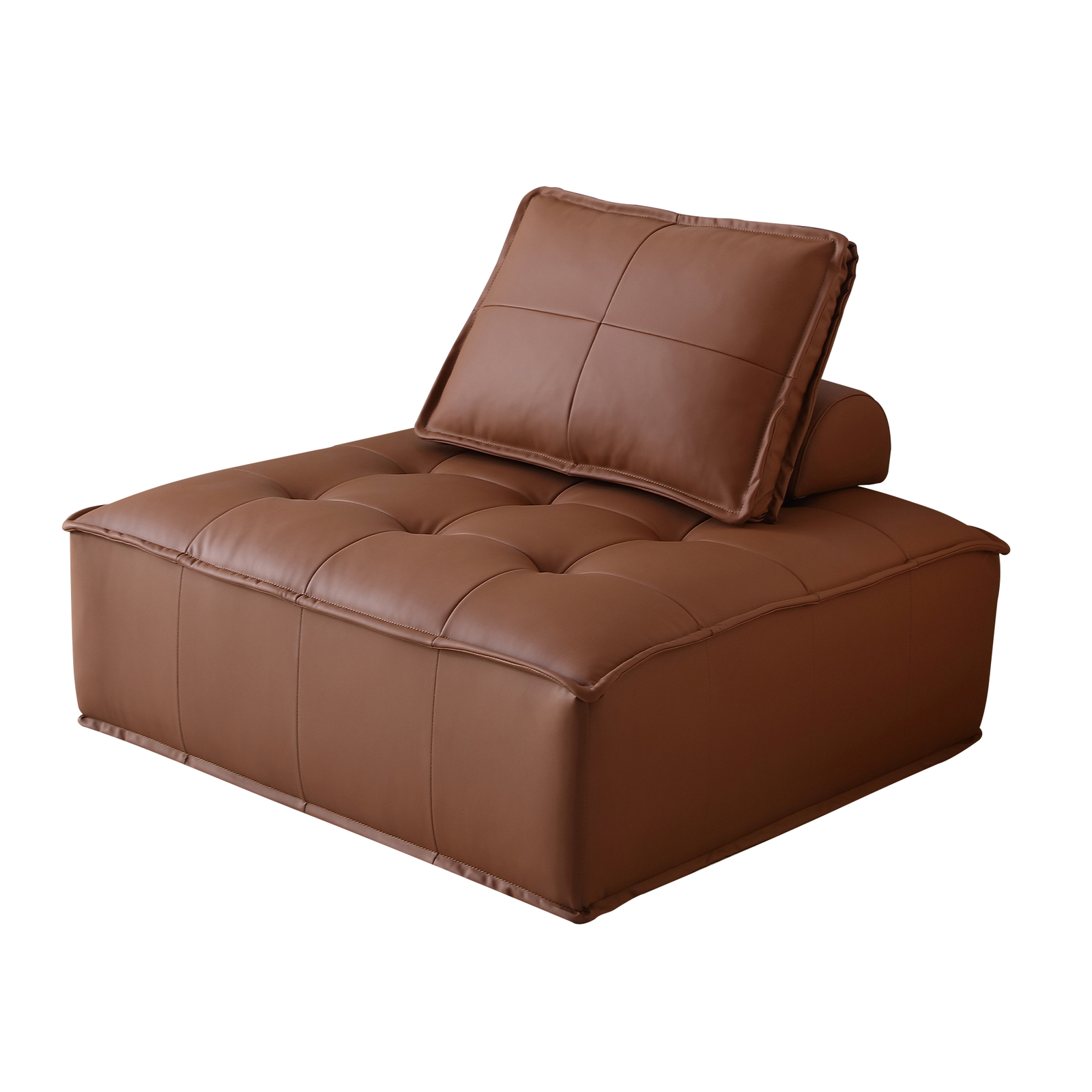 1pc Large Modular Sofa Lounge Chair Tofu Sofa Armless Seat PU Leather Couch Seat - Brown