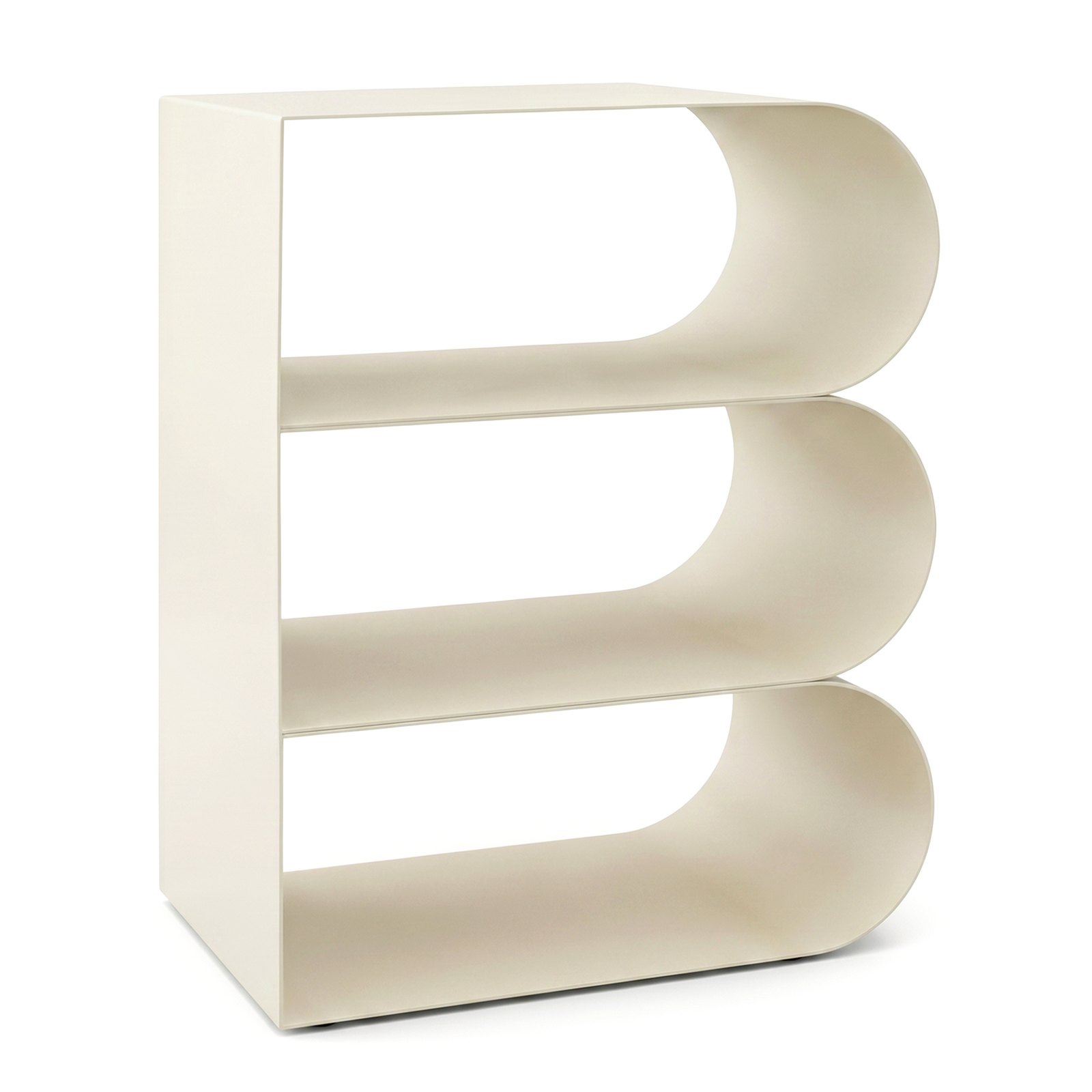Minimalist Floor-Standing Metal Bookshelf Rack | B-Shaped Sculptural Display Shelf | Metal Modular Shelving Unit | Couch Side Table - Off-White