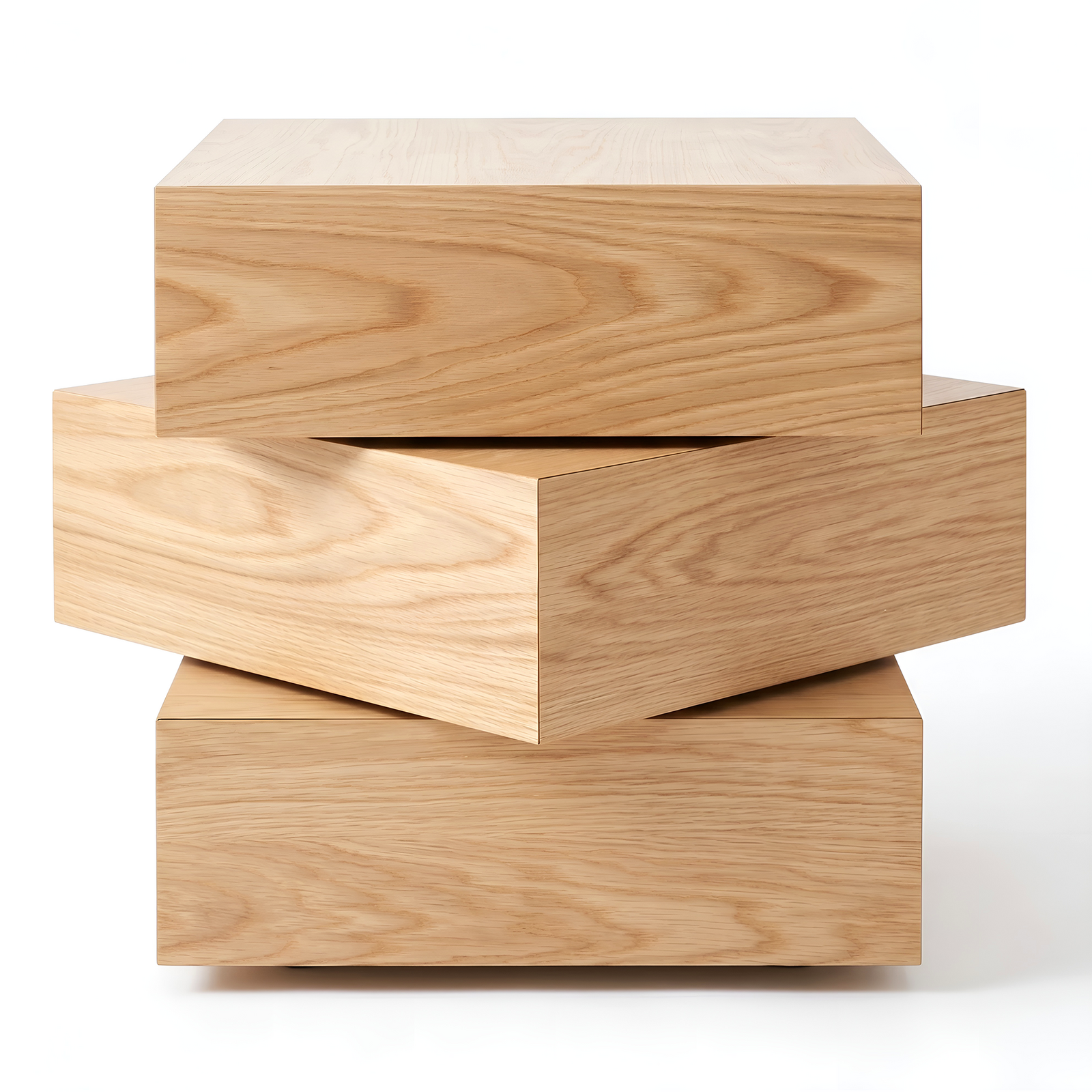 Solid Oak Veneer Bedside Table | 3-Swivel Drawer Nightstand | Modern Aesthetic Side End Table | 50x50x52cm