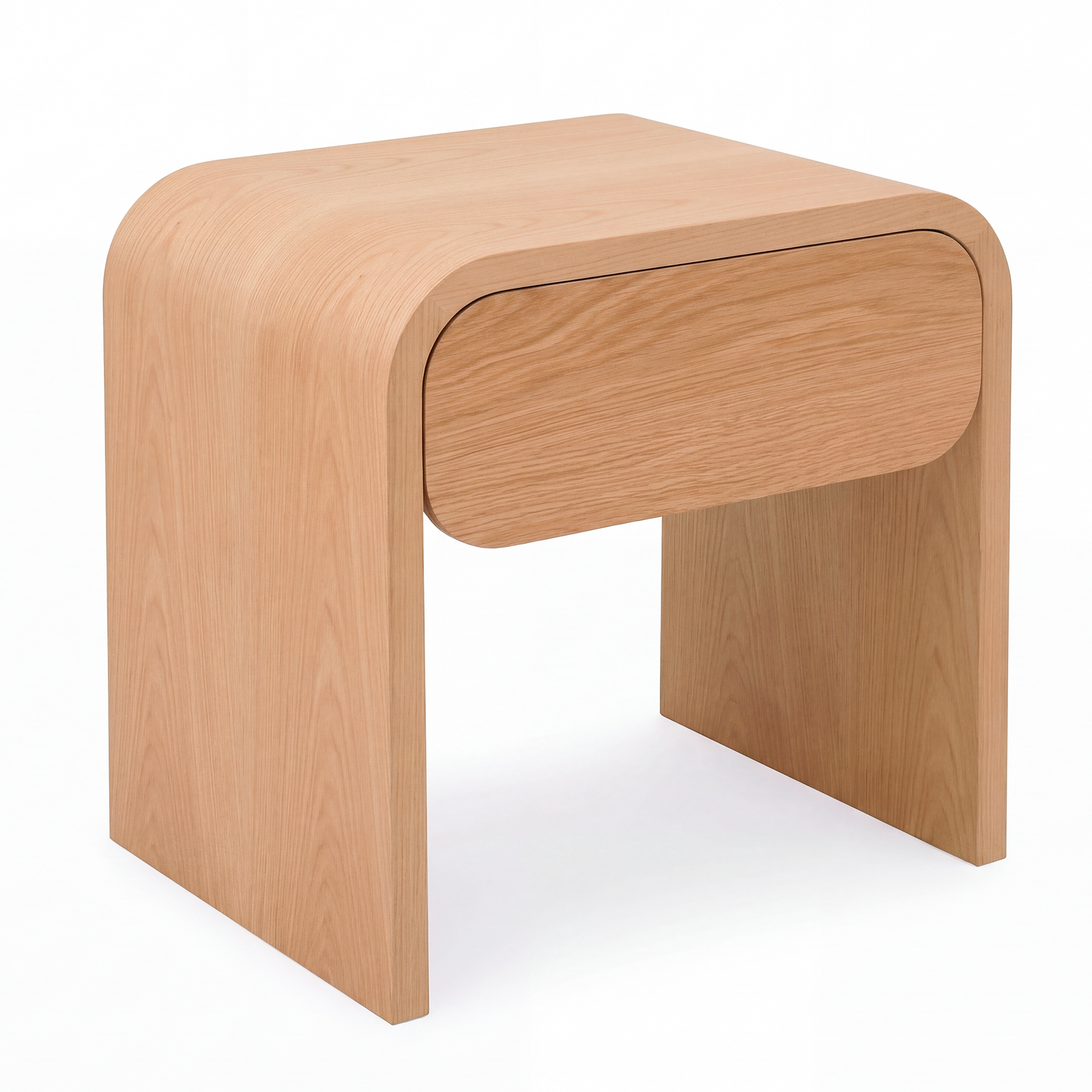 Minimalist Bedside Table with Solid Oak Veneer - Curved Edge Nightstand, 61x46x59cm