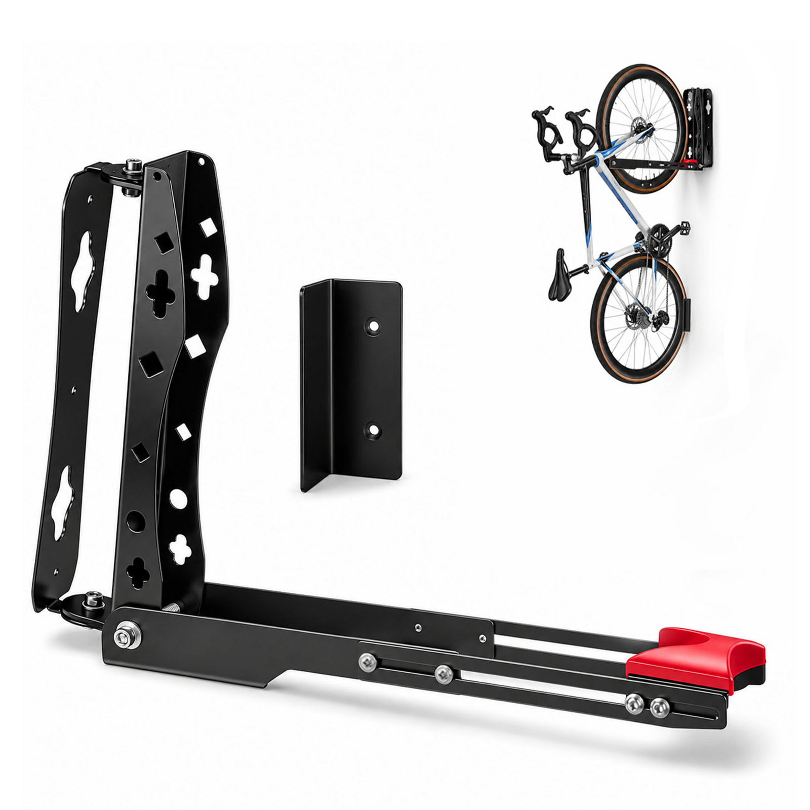 180° Swivel Bike Rack Wall Mount - Wheels Sizes up to 61-73.7 cm(24"-29"), Foldable & Adjustable Length Bike Stand for Most Bike Types