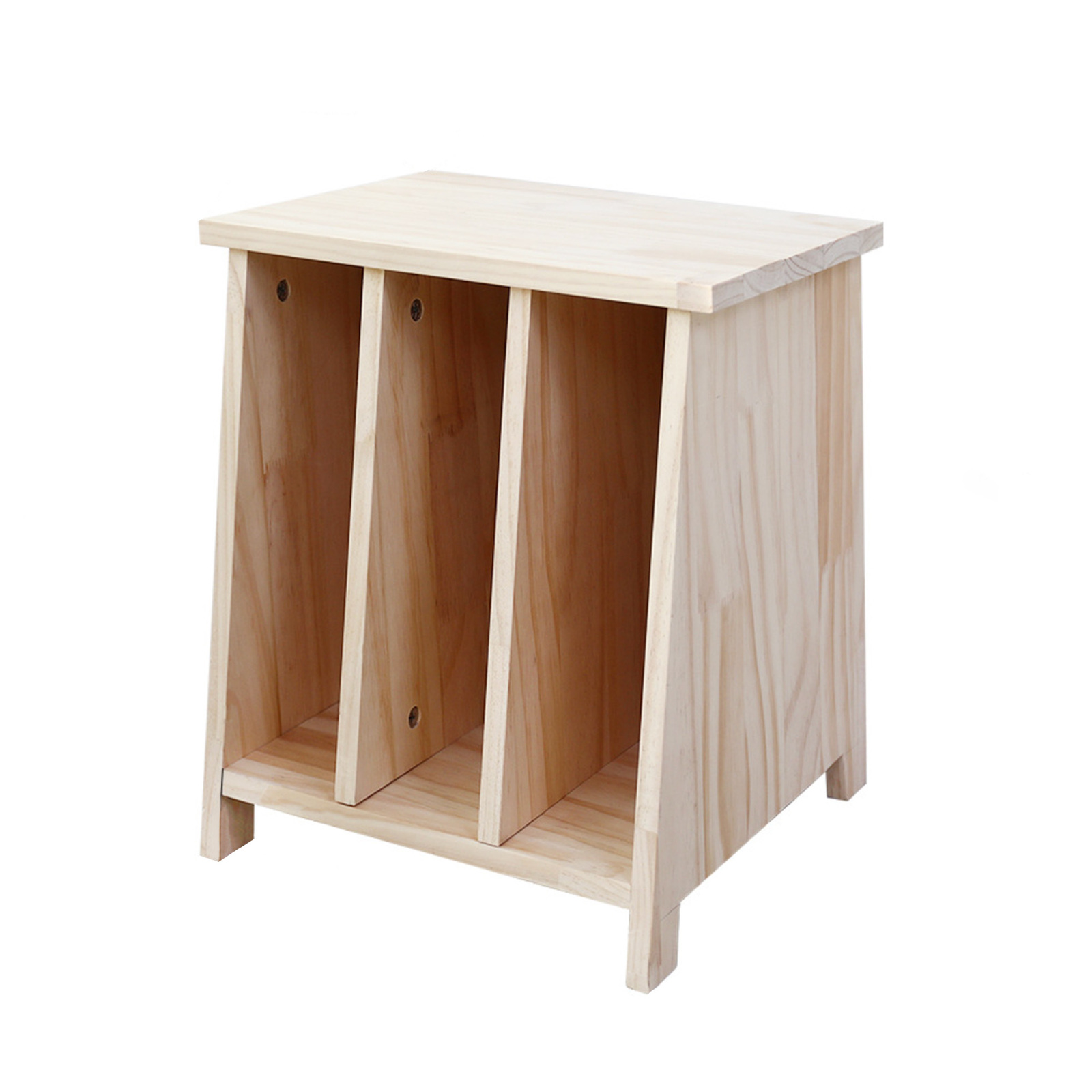 Solid Wood Side End Table 3 Grid Storage Shelf Bedside Table Bedroom Nightstand