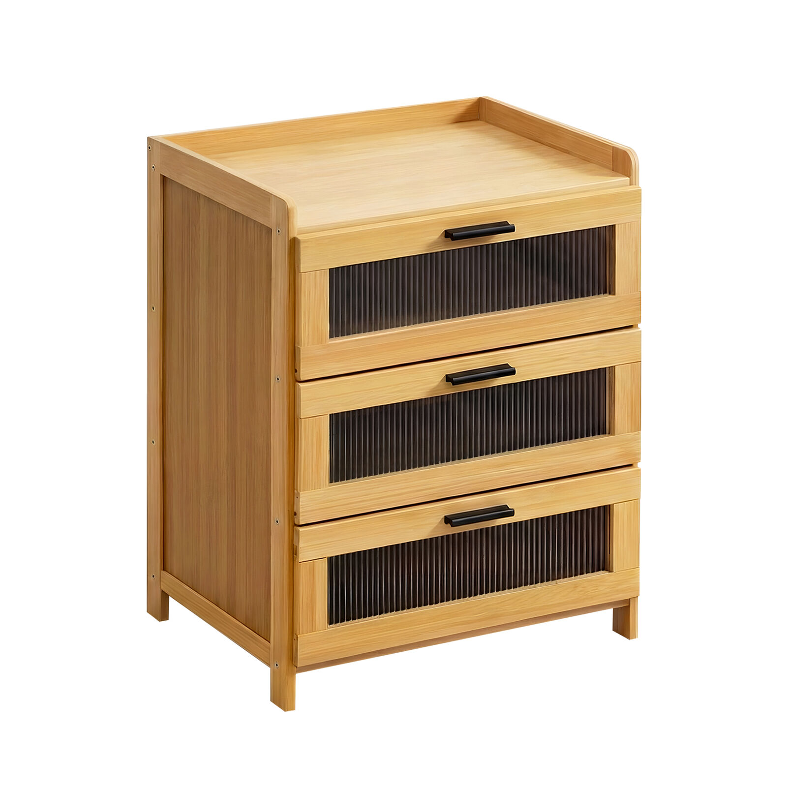 Natural Bamboo Wooden 3-Drawer Bedside Table, Chest Cabinet End Side Table, Modern Nightstand w/ Spacious Storage, Elegant Entryway Organizer
