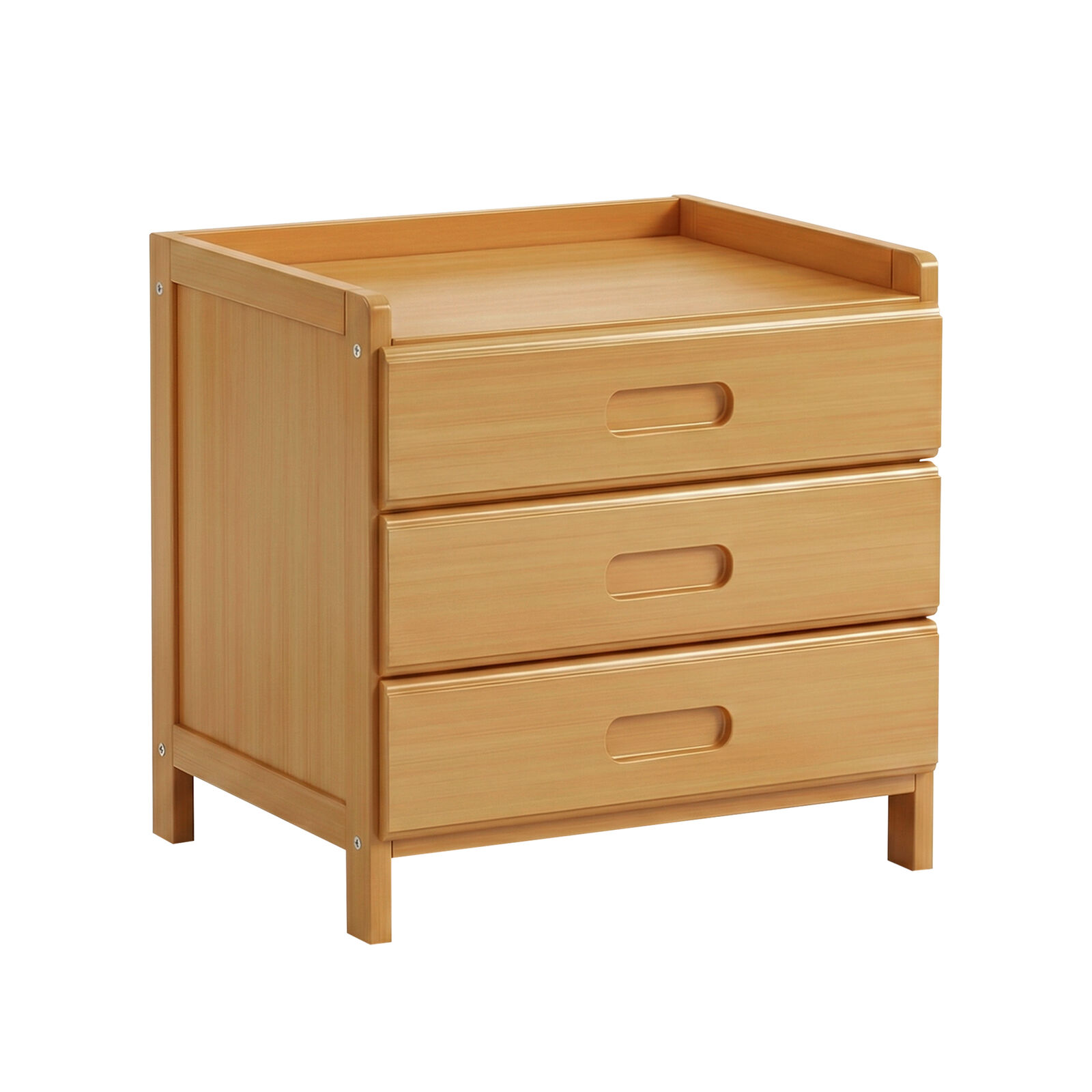 Natural Bamboo Wooden 3-Drawer Bedside Table, Chest Cabinet End Side Table, Modern Nightstand w/ Raised Top Tray, Elegant Entryway Organizer