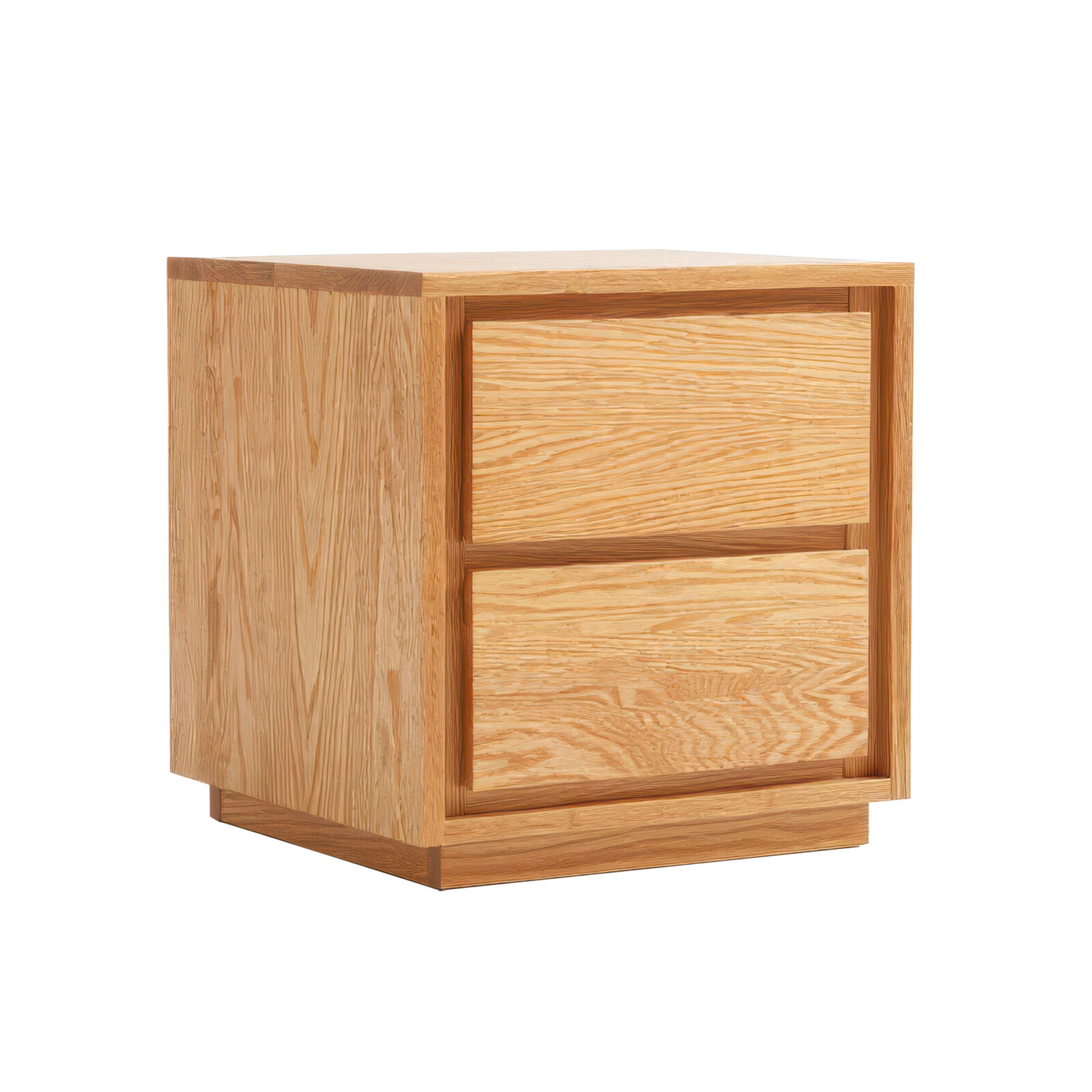 American Solid Oak Wood Side Table Side Storage End Table with 2 Drawers, Minimalist Nightstand Organizer w/ Hidden Handles & Stable Base