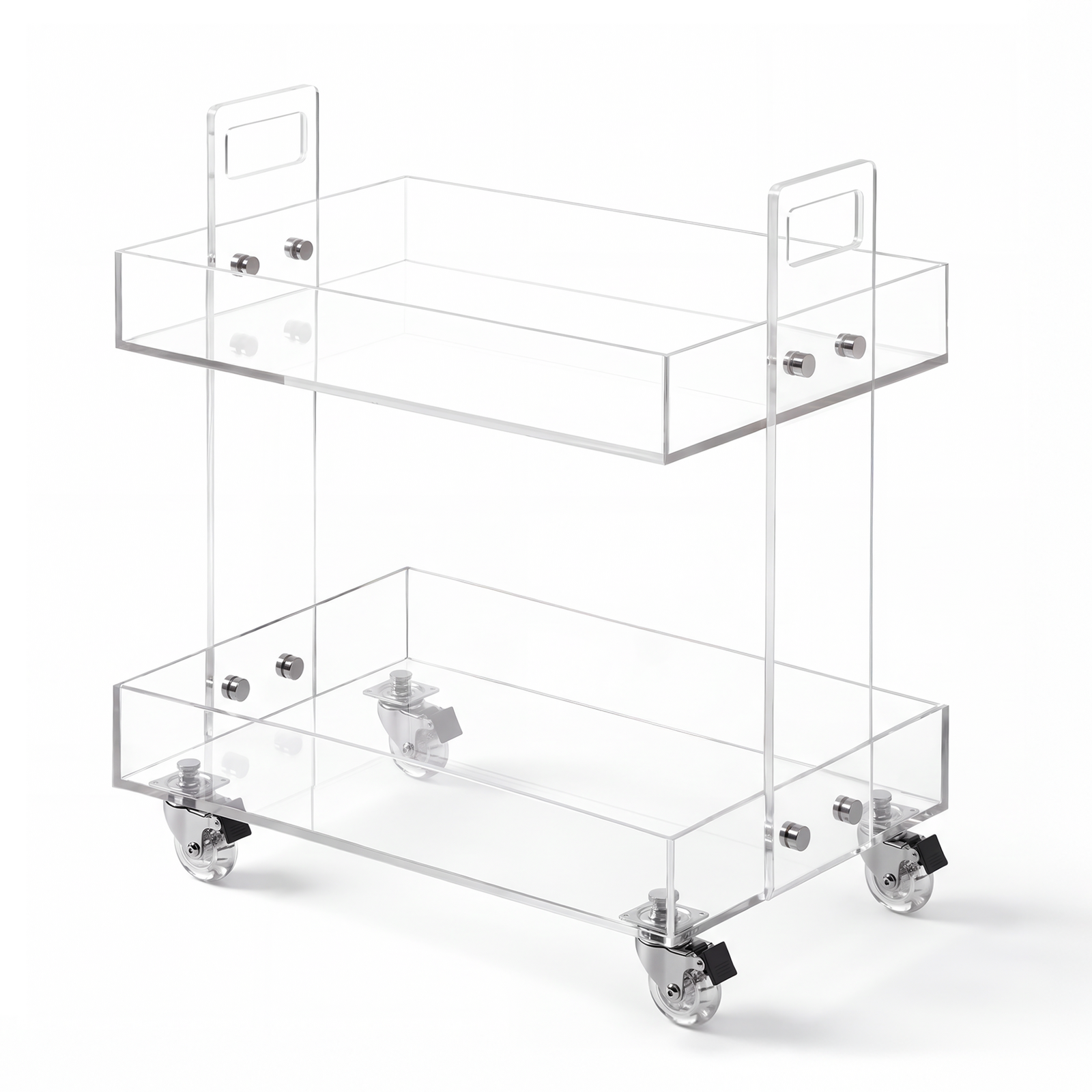 Acrylic Trolley Cart | 2 Tier Clear Rolling Storage Cart with Wheels | Modern Side Table for Kitchen Bathroom Office Dining Room