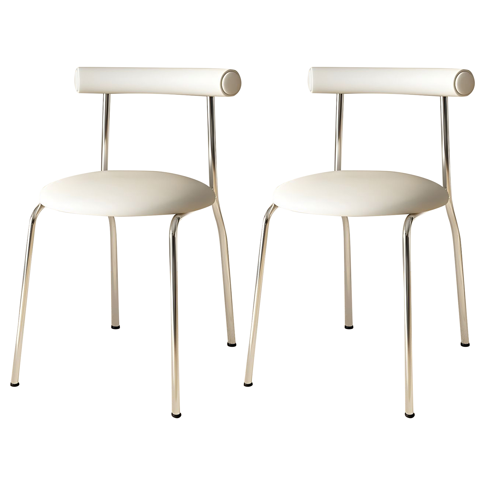 Set of 2 Modern PU Leather Dining Chair Padded Armless Side Chair Steel Frame - White