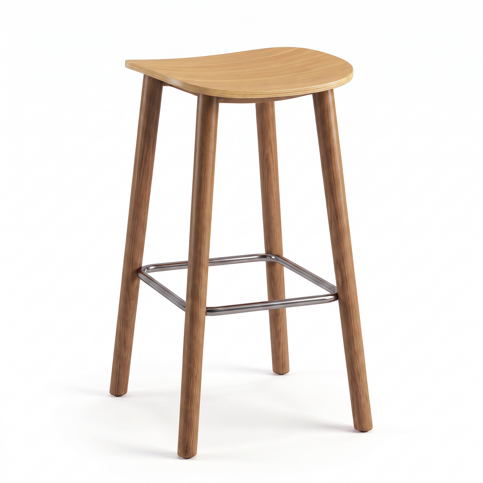 65cm Barstool with Solid Oak Legs and Bentwood Seat, Modern Kitchen Island Stool with Carbon Steel Footrest (43x34x65cm)