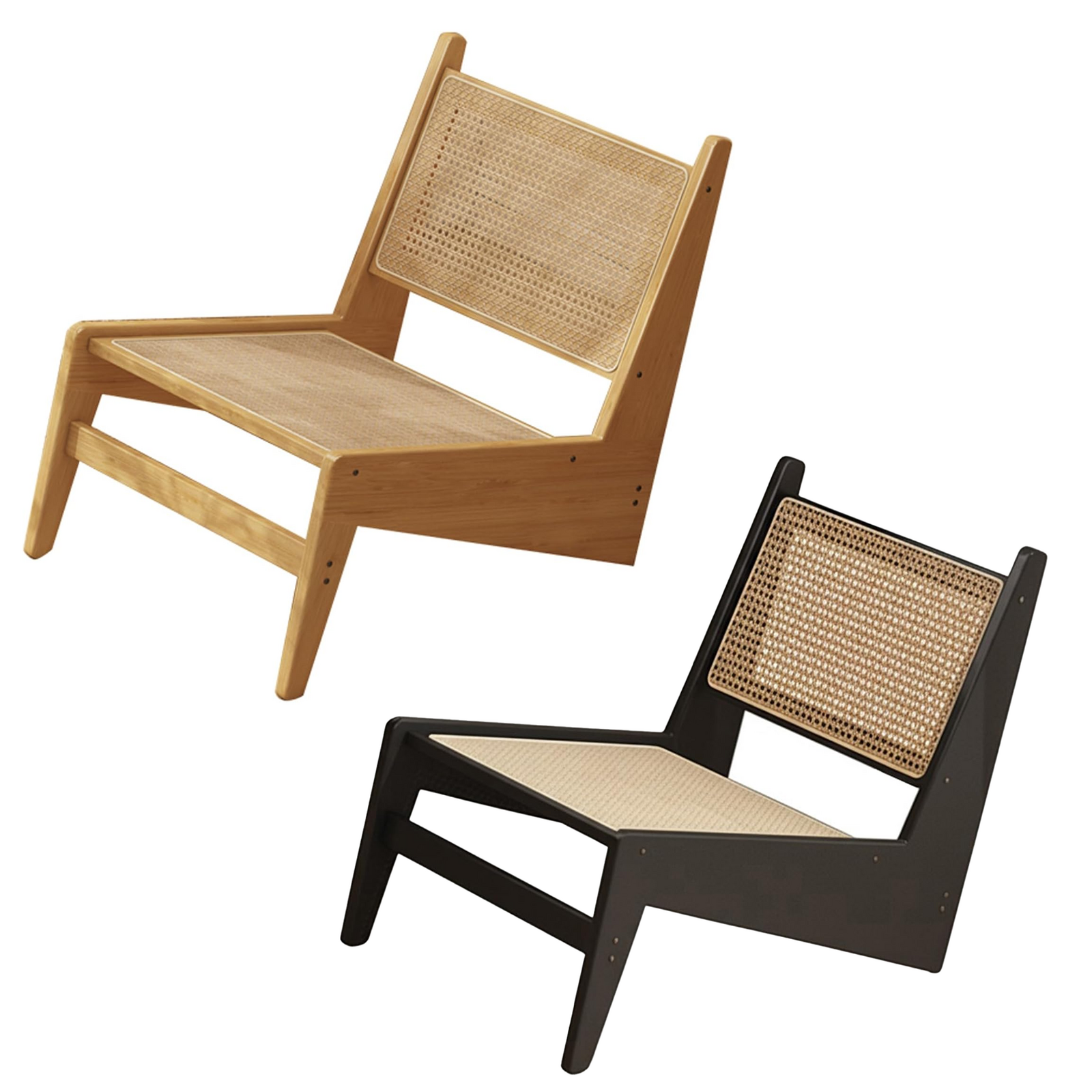 Cane Back Accent Chair Mid-Century Wooden Lounge Wicker Chair with Rattan Style Backrest for Living Room Bedroom Office Studio or Reading Nook