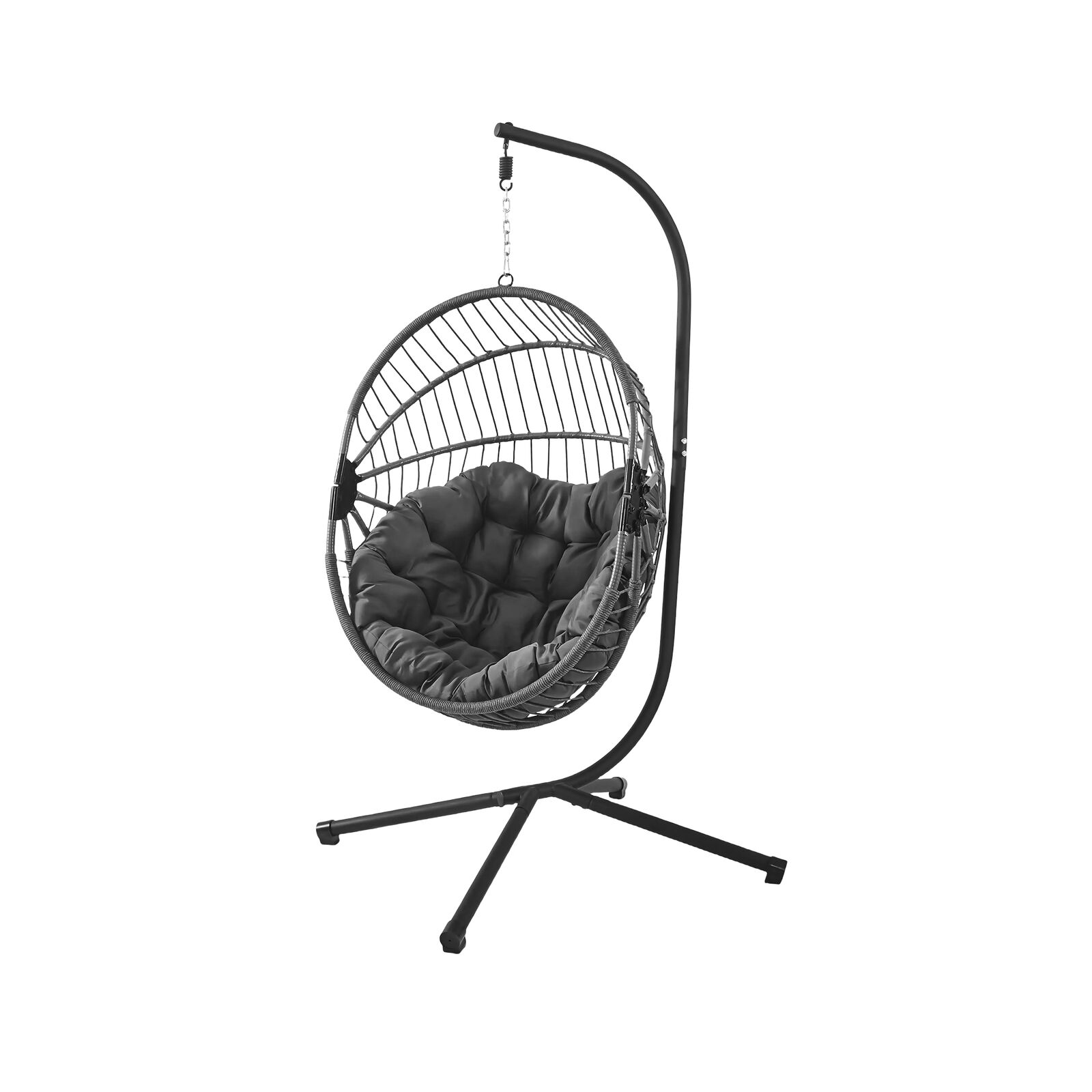 Modern Hanging Egg Chair with Stand, Foldable Hammock Swing with Rattan Wicker Frame, Padded Seat Cushion, Gray Indoor/Outdoor Furniture
