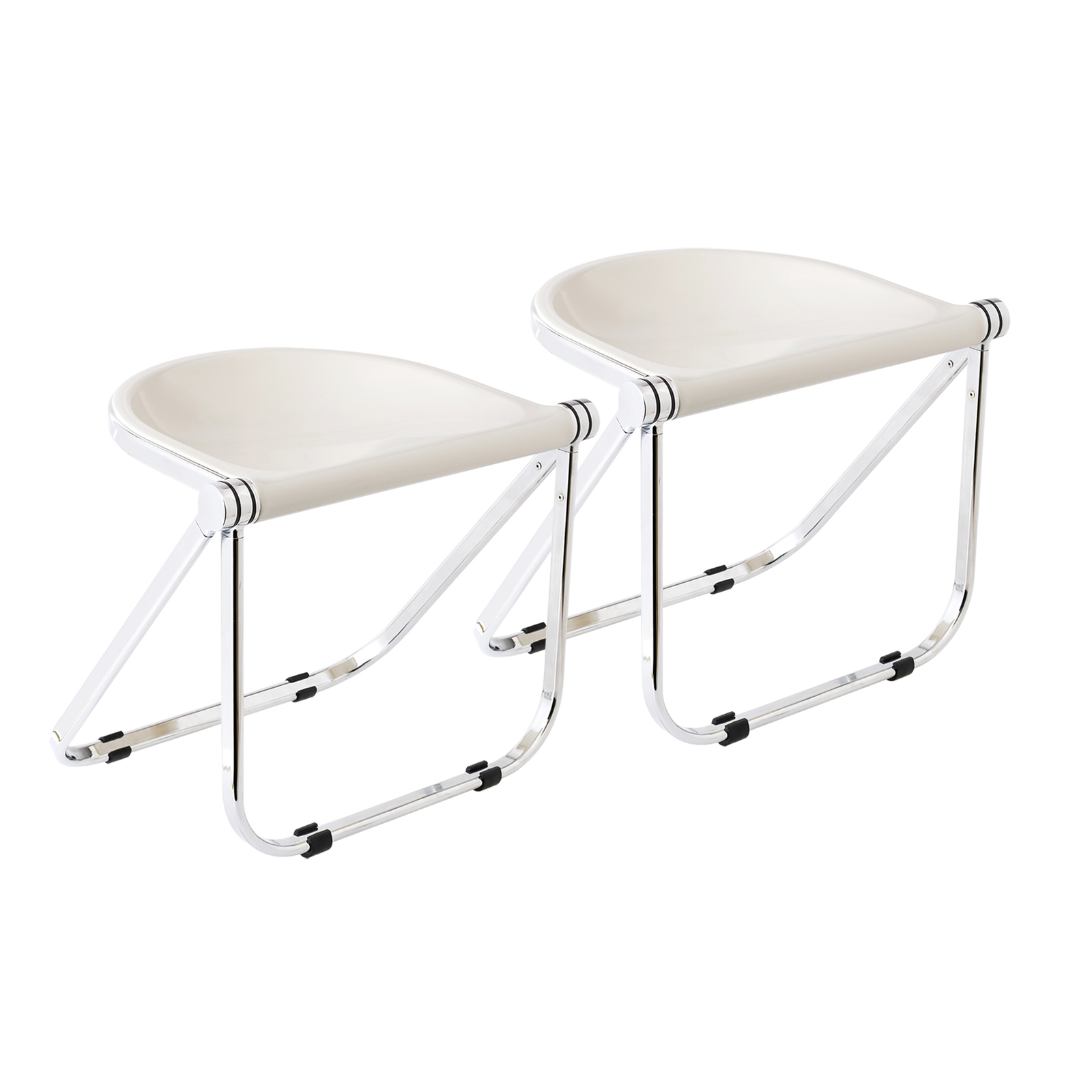 Set of 2 Replica Giancarlo Piretti Pluff Stools | Folding Stool Seat Portable Fold Chair Plastic Foldable Dining Room Chair - White