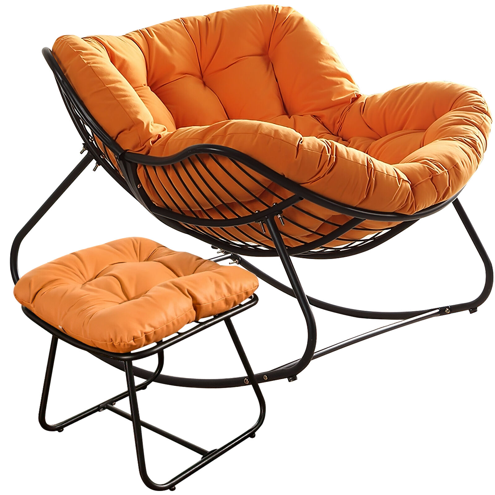 Rocking Chair with Footstool Patio Outdoor Egg Rocking Chair Lounge Seat