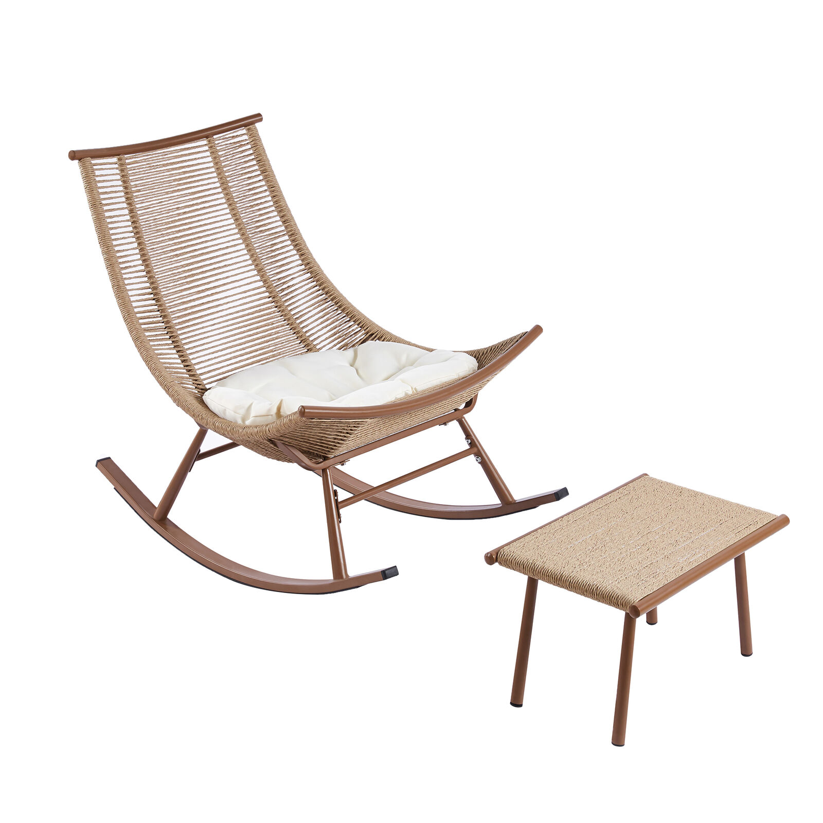 Outdoor Rattan Rocking Chair - Patio Recliner with Ergonomic Backrest, Smooth Rocking & Sturdy Frame for Garden, Balcony, Porch & Indoor Use