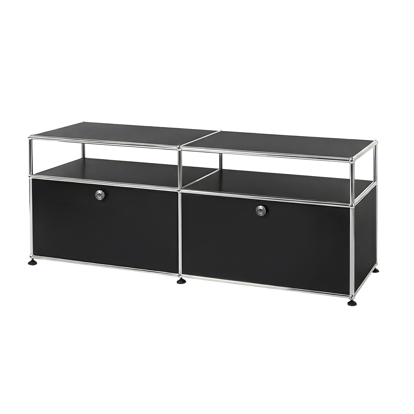 Black Credenza Cabinet 152cm | Dual-Module Modular Metal Storage Sideboard | Minimalist TV Stand with Powder-Coated Steel & Chromed Frame