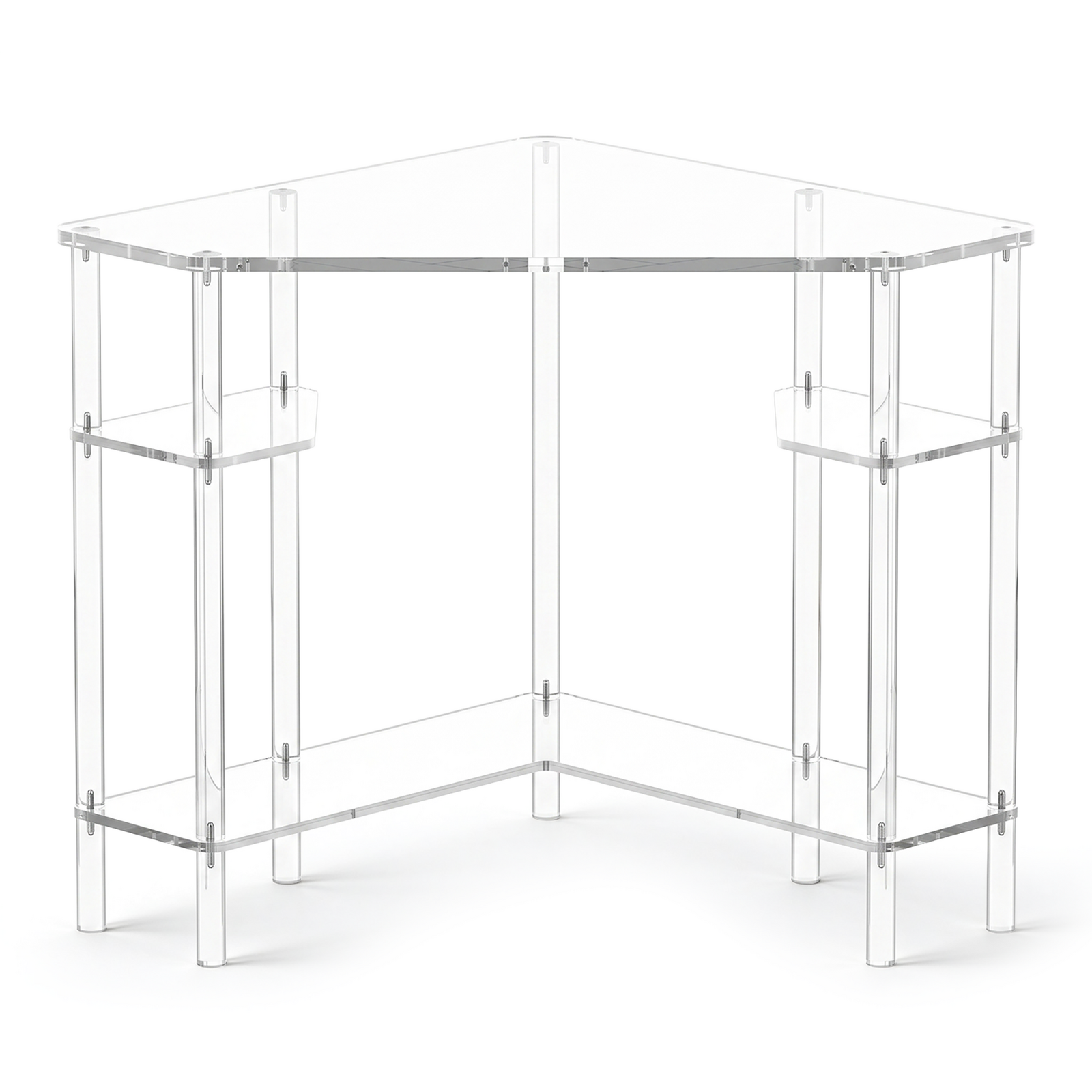 Clear Acrylic Corner Desk with Side Storage Shelves, Transparent Computer Desk with Lower Shelf for Home Office, Study and Bedroom