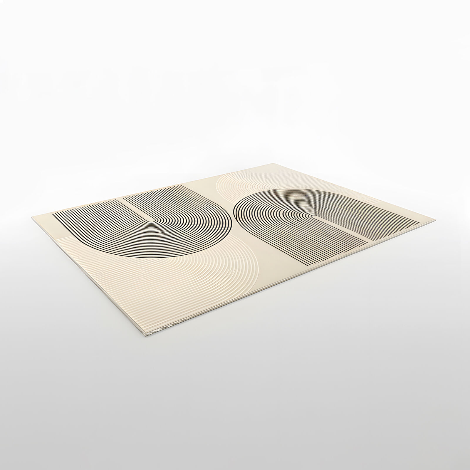 Soft Modern Floor Carpet Area Rug,Curved Black ArcLine Washable Rug, Non-Slip, Extra Large 240cmx340cm Medium-Pile Mat Design for Living Room