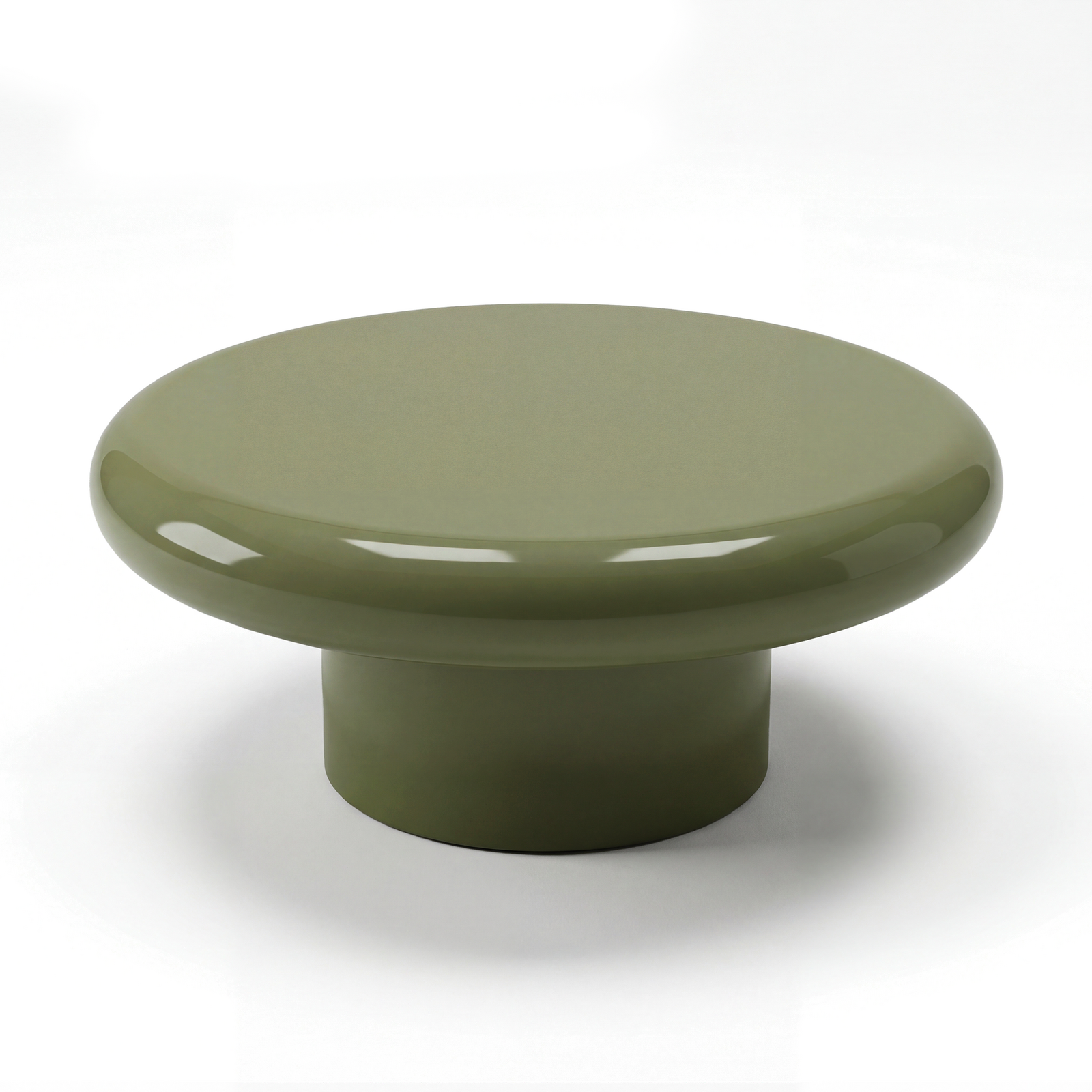 Olive Green Coffee Table, 80cm Round Glossy Finish Table, Modern Low Coffee Table, 32cm(H)