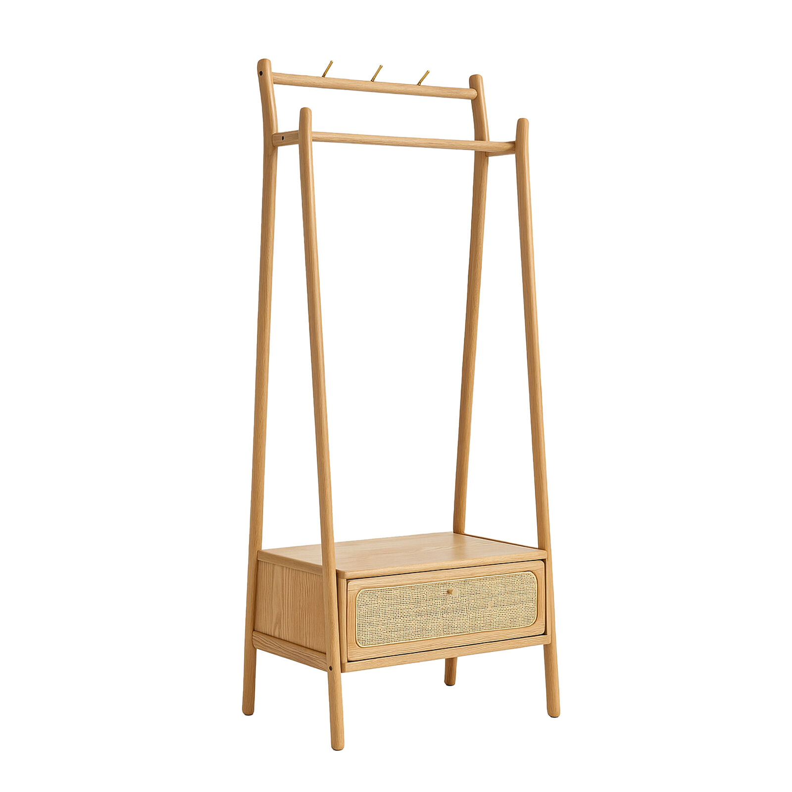 Solid Wood Clothes Rack Stand American Oak Garment Hanger with Hooks and Shelves for Coat Hat Shoe Storage in Entryway Bedroom or Apartment