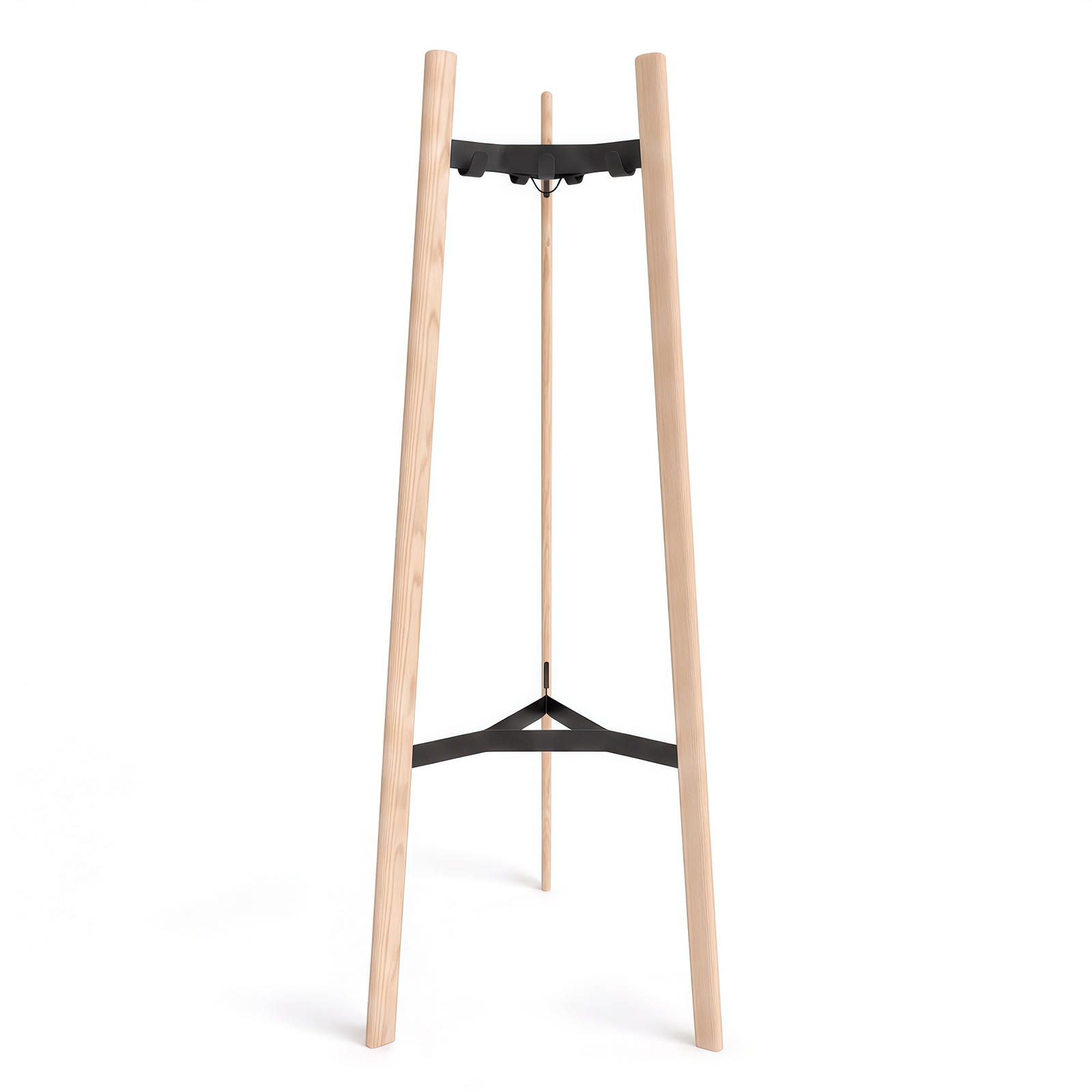 9-Hook Coat Rack with White Wax Solid Wood and Carbon Steel Frame, Freestanding Clothes Rack, Minimalist Entryway Hat and Coat Hanger