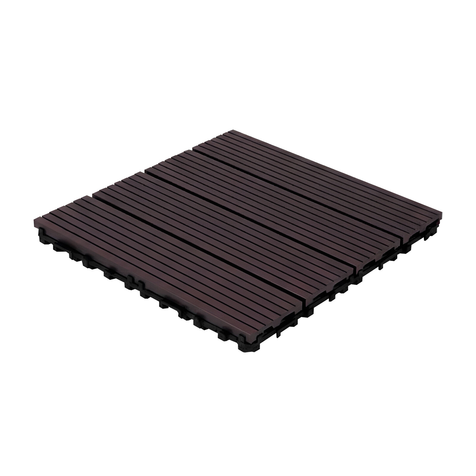 10x 4 Slats Dark Brown WPC Deck Tiles,30×30cm Interlocking Outdoor Floor Tiles, All Weather & Anti-Slip Surface, A1 Fire-Resistant, Waterproof