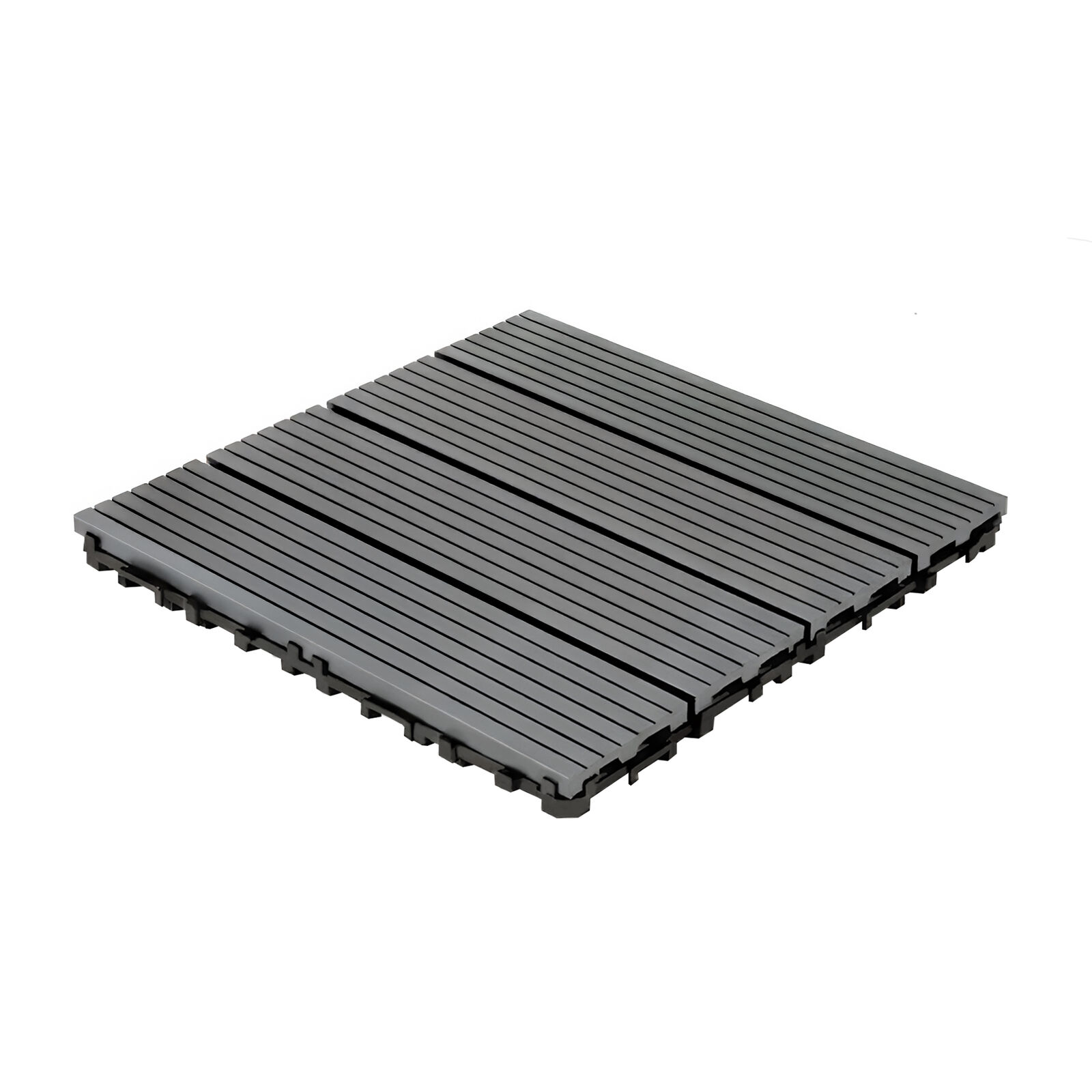 10x 4 Slats Gray WPC Deck Tiles,30×30cm Interlocking Indoor/Outdoor Floor Tiles, All Weather & Anti-Slip Surface, A1 Fire-Resistant, Waterproof