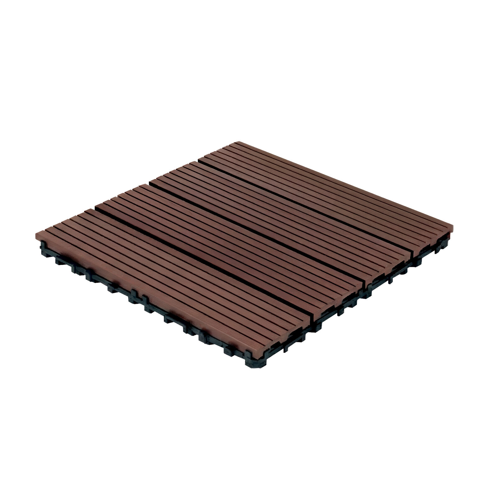 10x 4 Slats Light Brown WPC Deck Tiles,30×30cm Interlocking Outdoor Floor Tiles, All Weather & Anti-Slip Surface, A1 Fire-Resistant, Waterproof