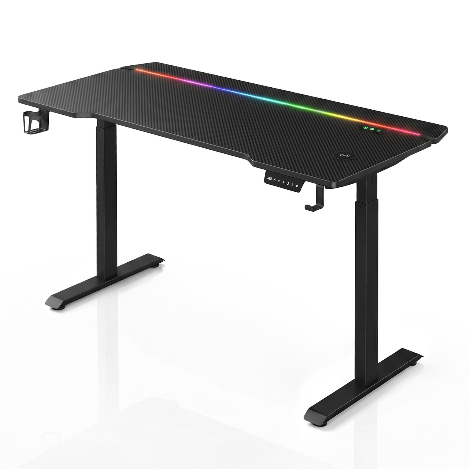 Dual Motor Electric Gaming Desk 180×75cm | Height Adjustable Standing Desk | RGB Lights & Wireless Charging | Carbon Fibre Finish PC Table