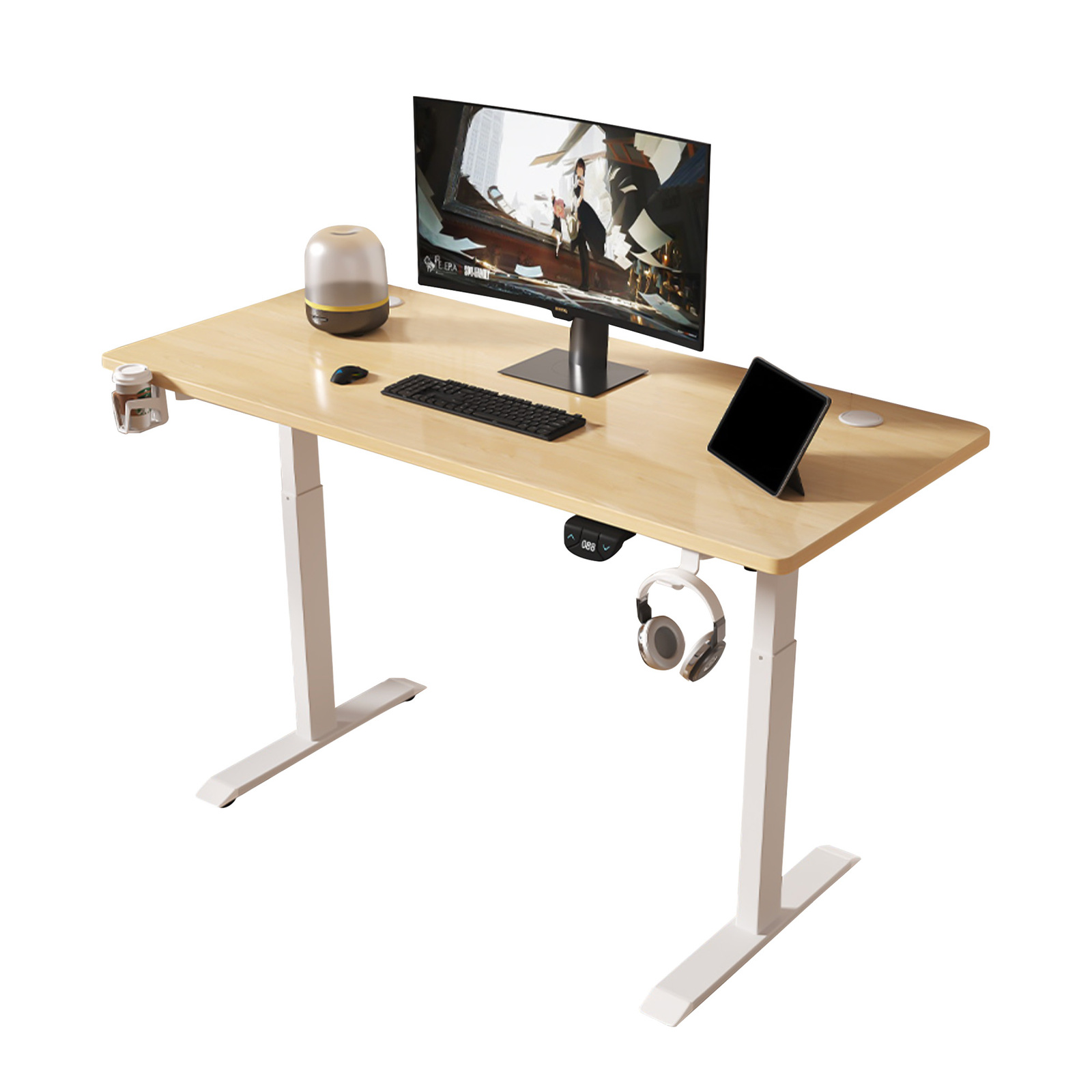 Computer Gaming Desk Single Motor Frame Leg with Cup and Headphone Holder - 2 Colours