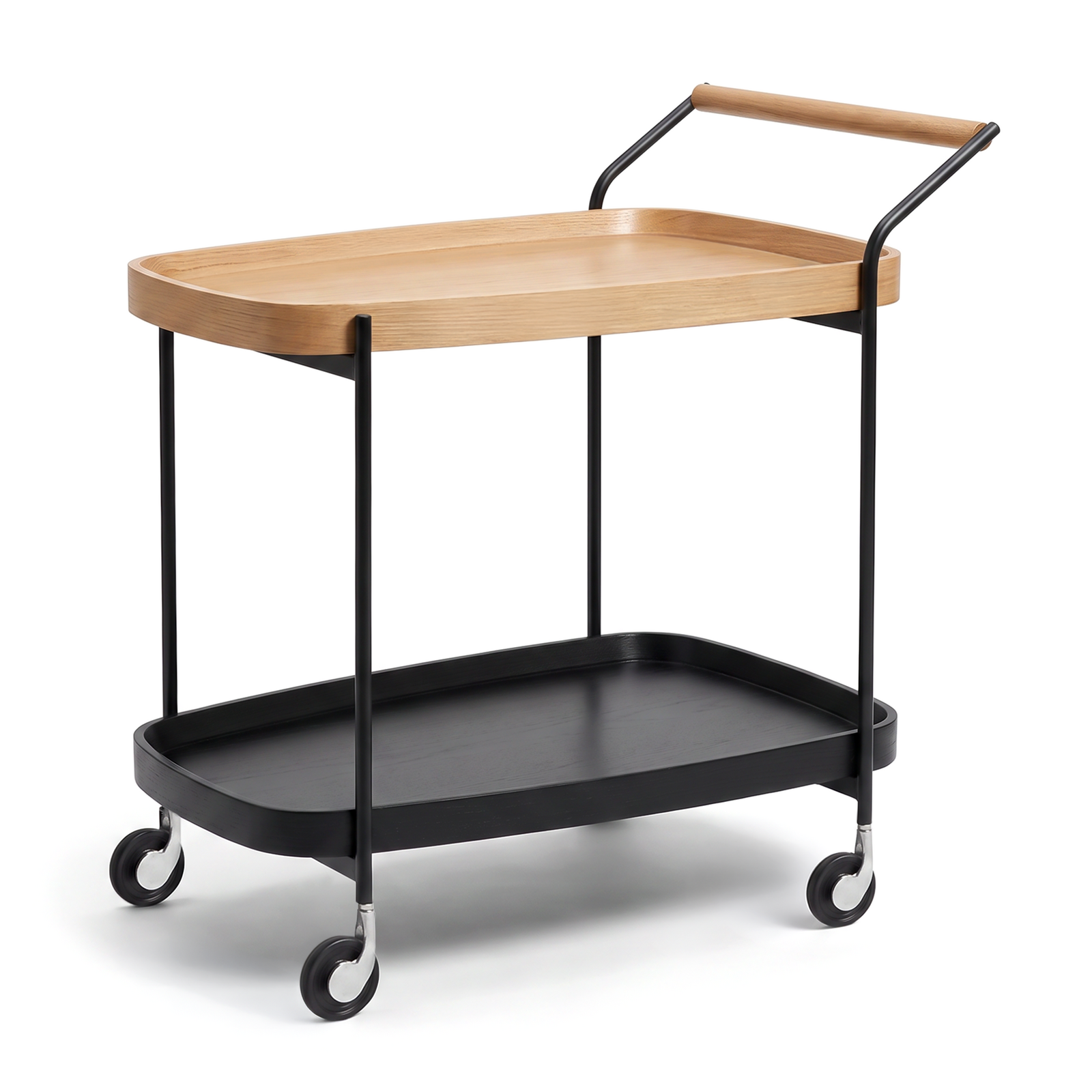 Oak Veneer Bar Cart 2-Tier Serving Trolley 72cm | Modern Timber Kitchen Tea Cart