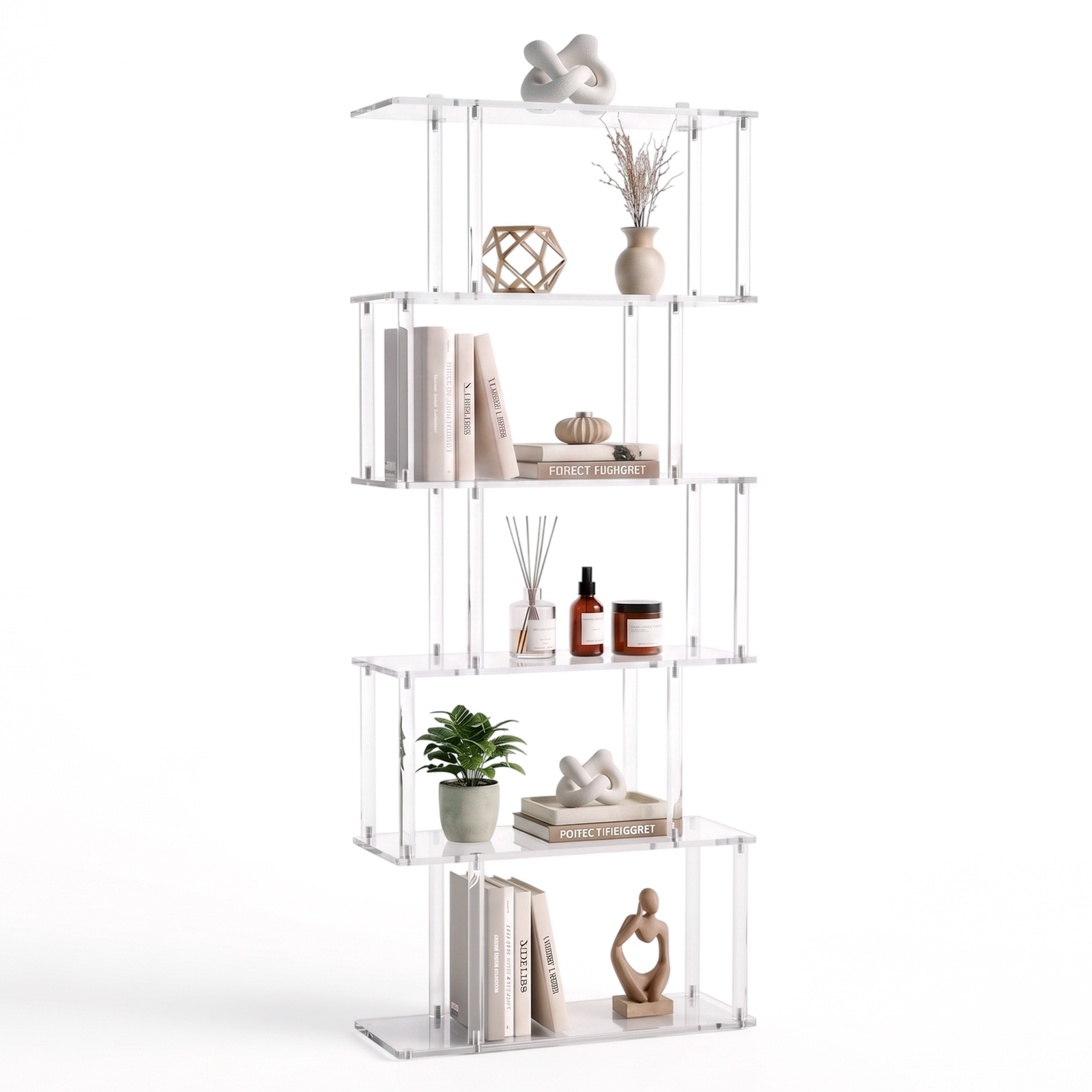 Clear Acrylic 6 Tier Shelving Unit | Tall Freestanding Display Shelf, Modern Storage Rack for Living Room, Bedroom, Bathroom and Office