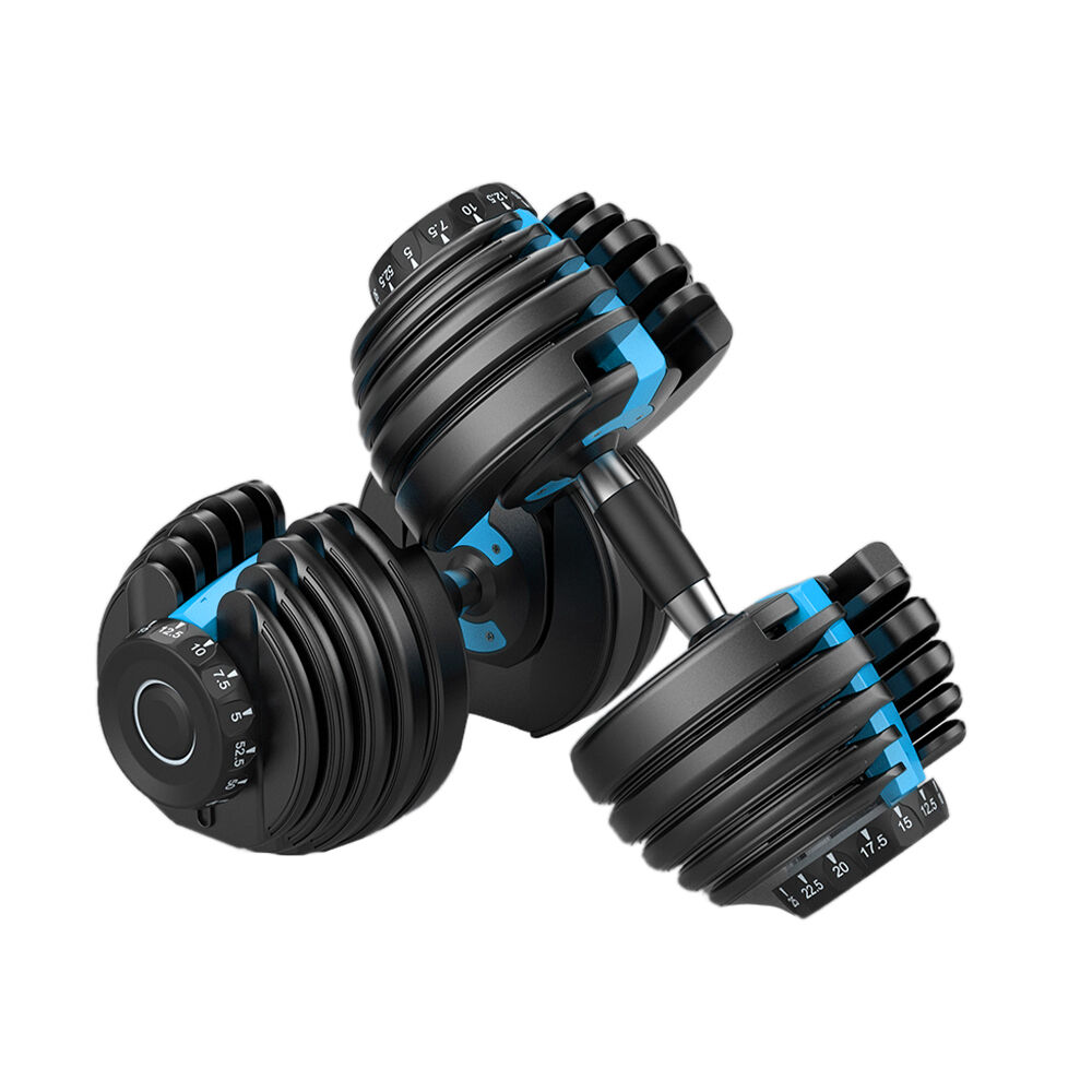 2x24kg Blue Adjustable Dumbbells Set Weight Dumbbells Plates Exercise Fitness Gym