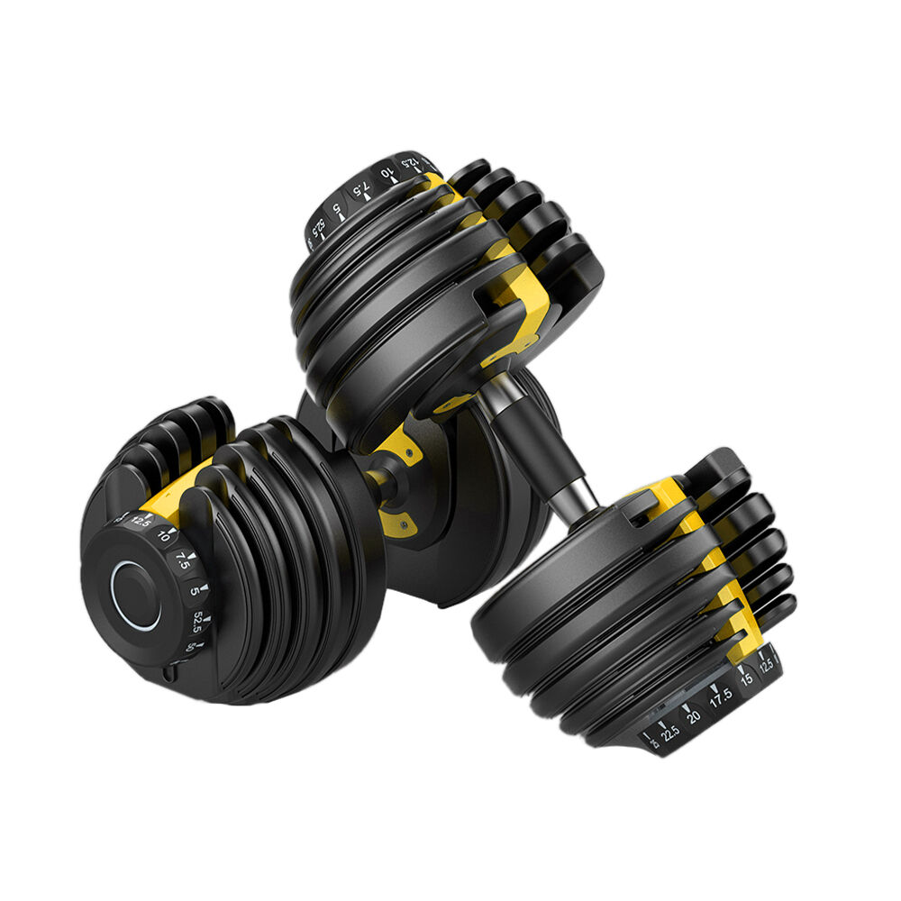 2x24kg Yellow Adjustable Dumbbells Set Weight Dumbbells Plates Exercise Fitness Gym