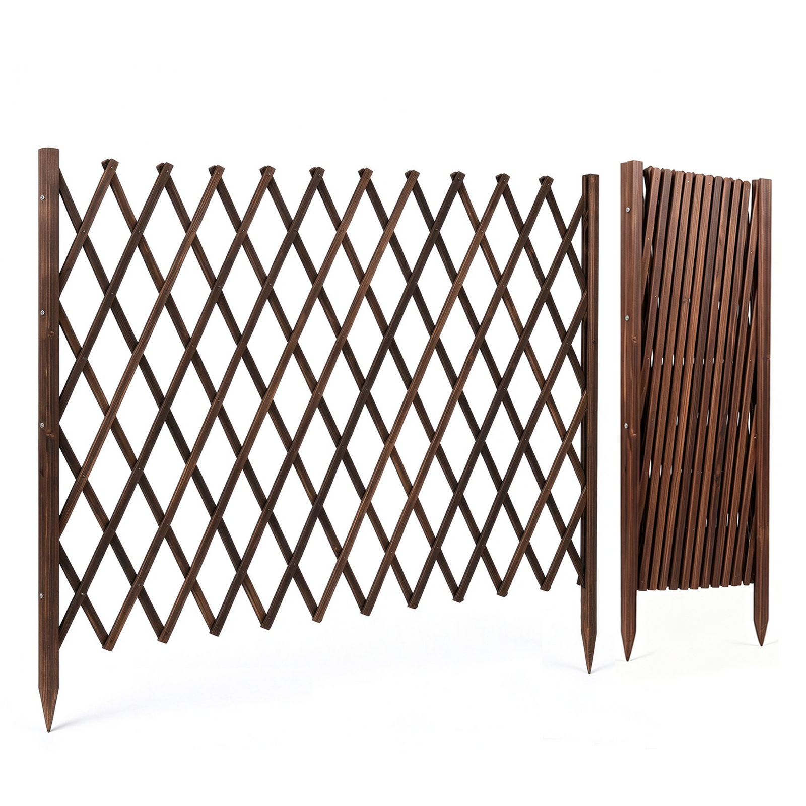 2pcs Expandable Garden Fence Wooden Trellis Fence 240 x 210 cm, Brown