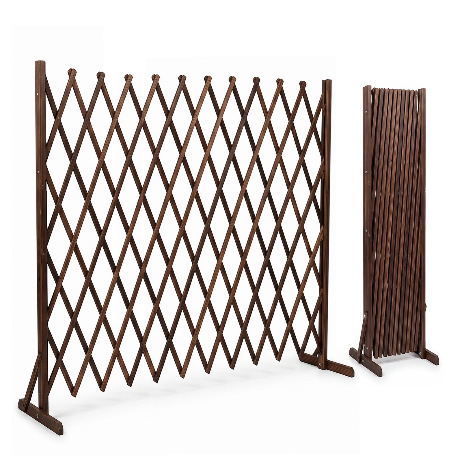 2pcs Expandable Trellis Fence Wooden Pet Gate with Wood Legs 240 x 180 cm, Brown