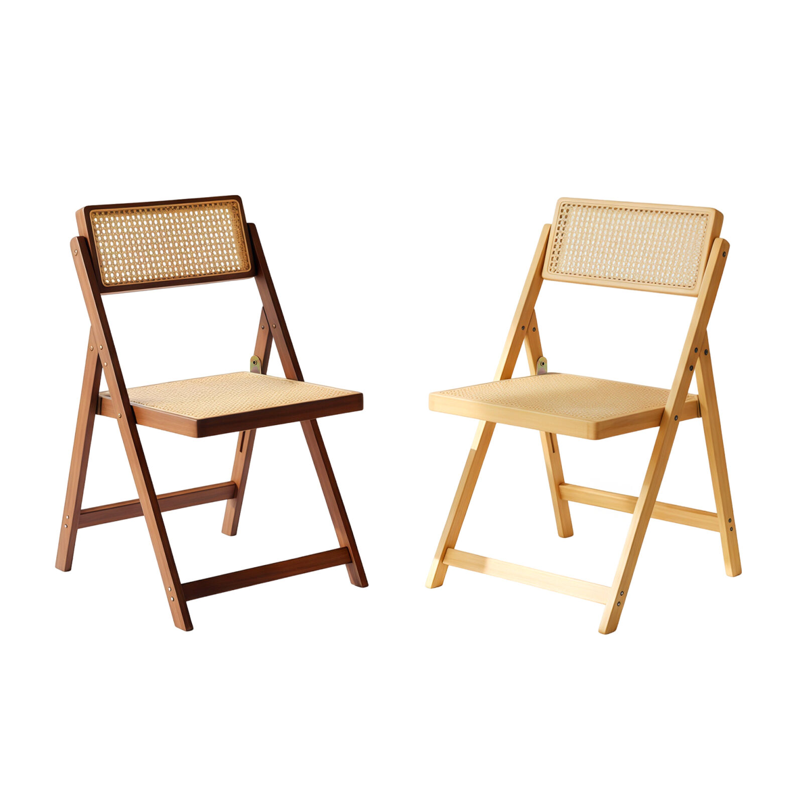 1x Foldable Bamboo Wooden Natural/Brown Chair with Rattan Seat & Backrest, Lightweight & Portable Design Dining Chair