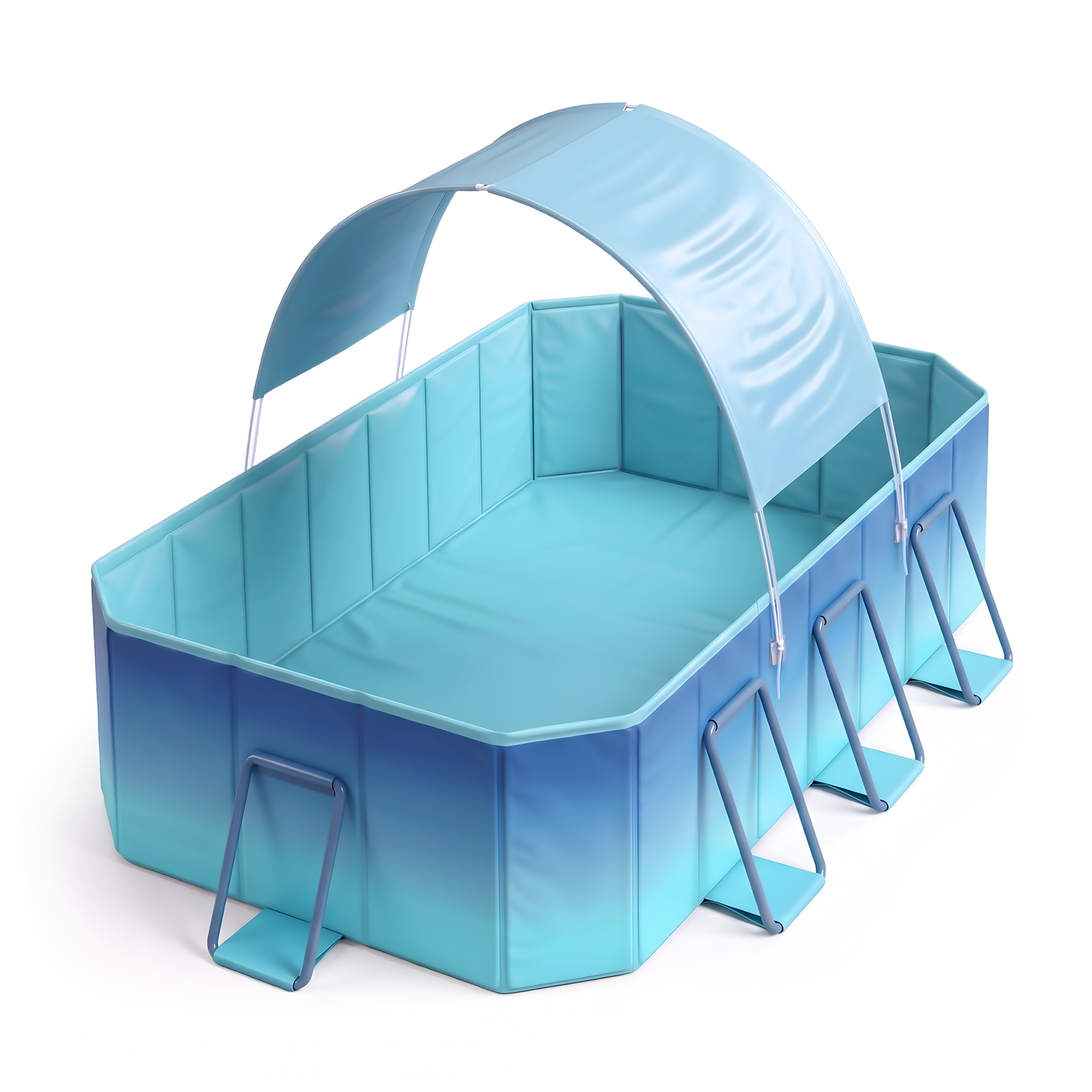 Foldable Swimming Pool with Shade Canopy | 3.0m Above Ground Pool | 8 Support Brackets | Silver-Coated Sunshade | Fits 1-8 People