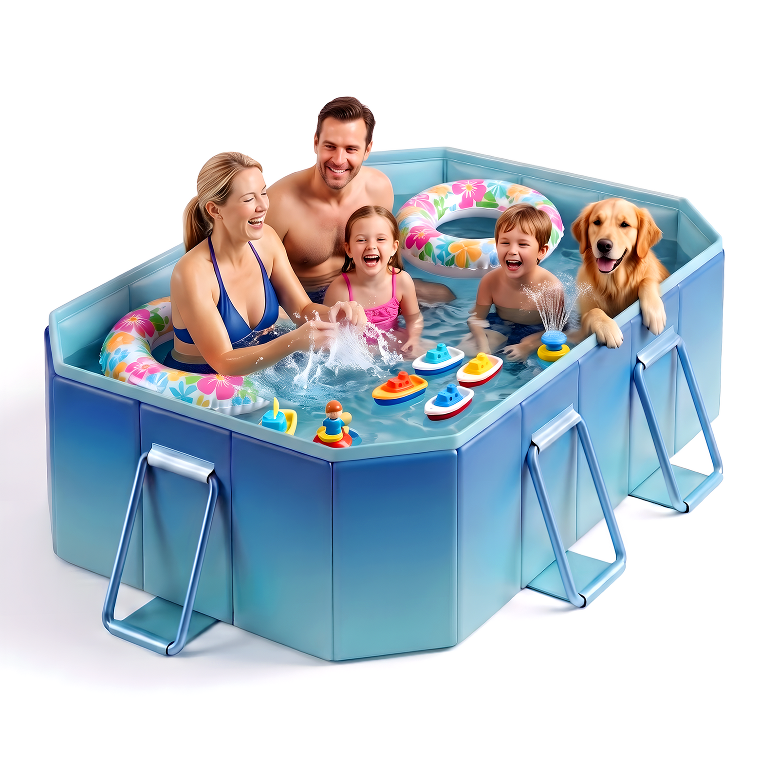 Foldable Swimming Pool | 1.8m Heavy Duty Above Ground Paddling Pool | 6 Titanium Steel Support Brackets | Fits 1-3 People