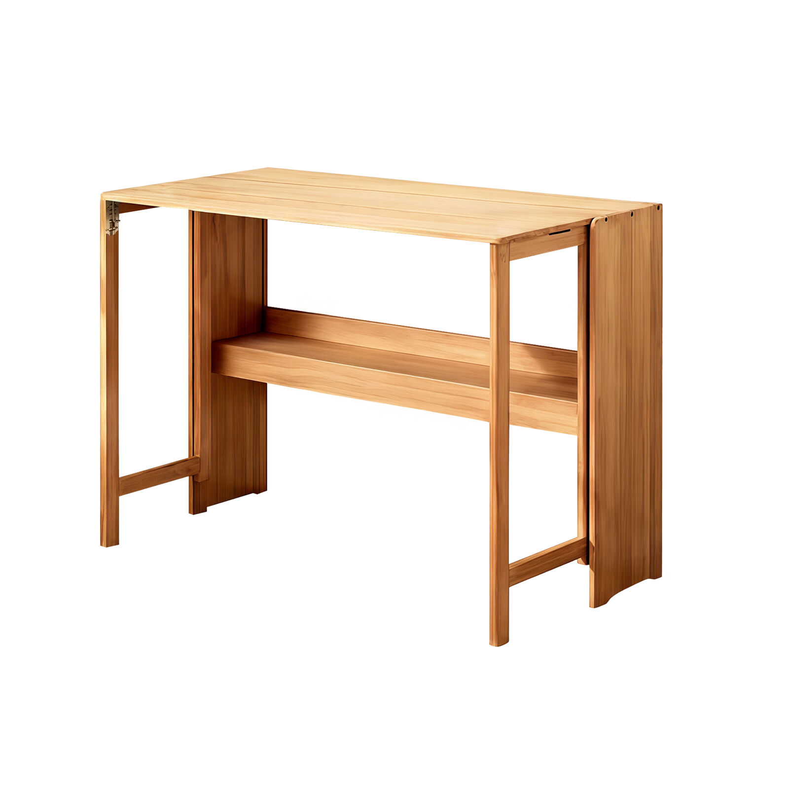 Folding Bamboo Wood Computer Desk with Built-In Bookshelf & Storage, Space-Saving Writing Study Desk with Spacious Tabletop & Stable Frame